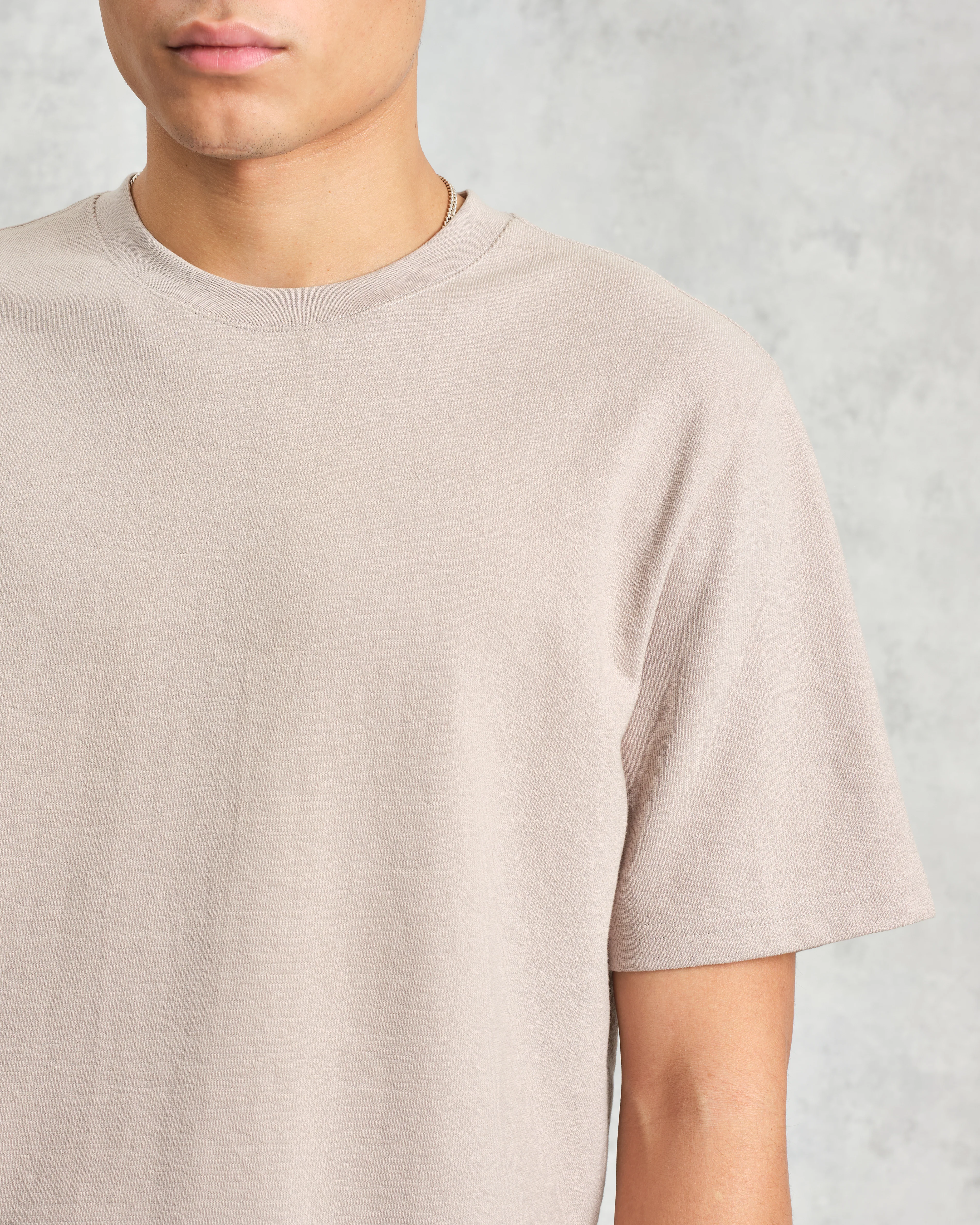 Dean - Taupe Grey Textured Organic Cotton T-Shirt - Image 3