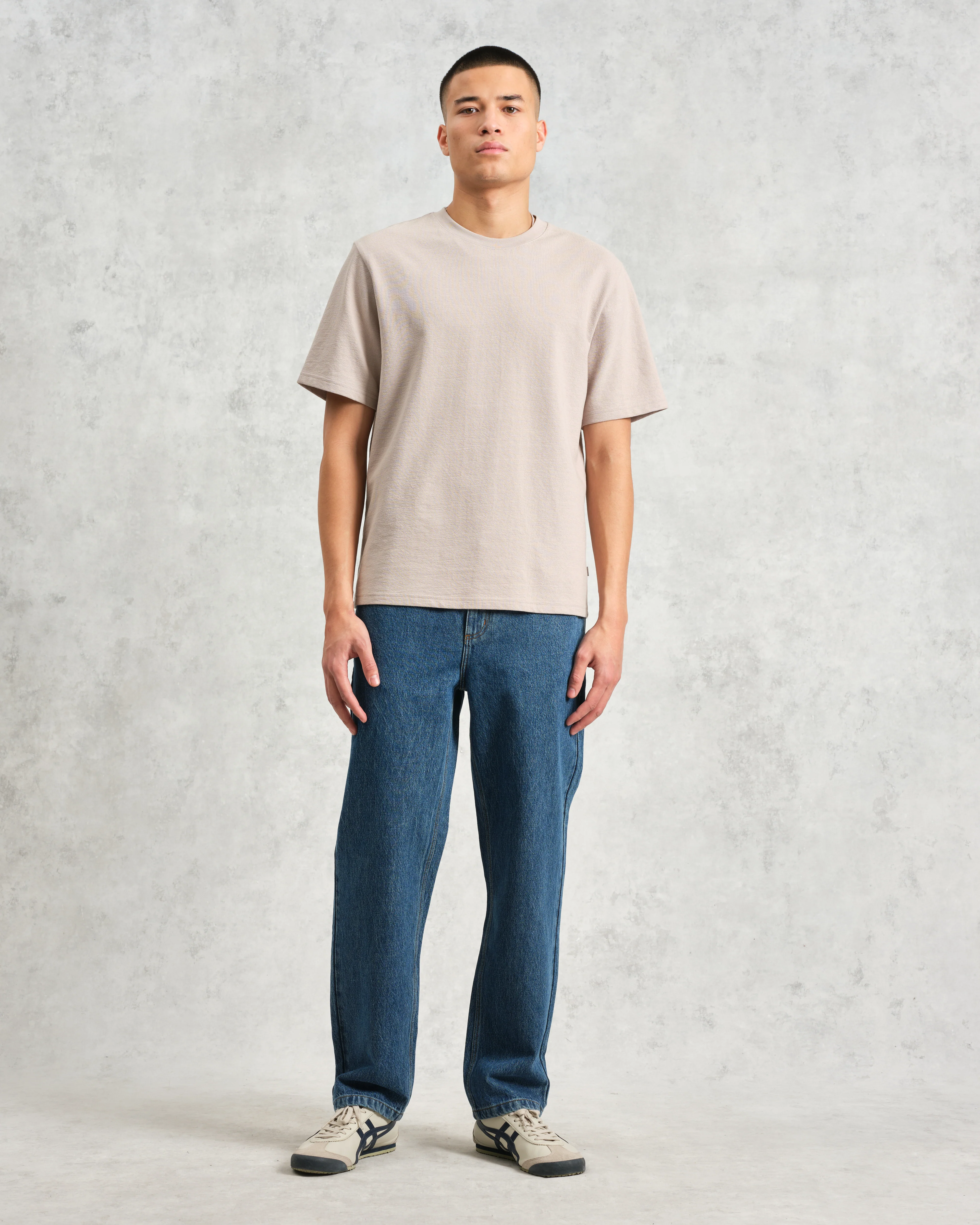Dean - Taupe Grey Textured Organic Cotton T-Shirt - Image 4