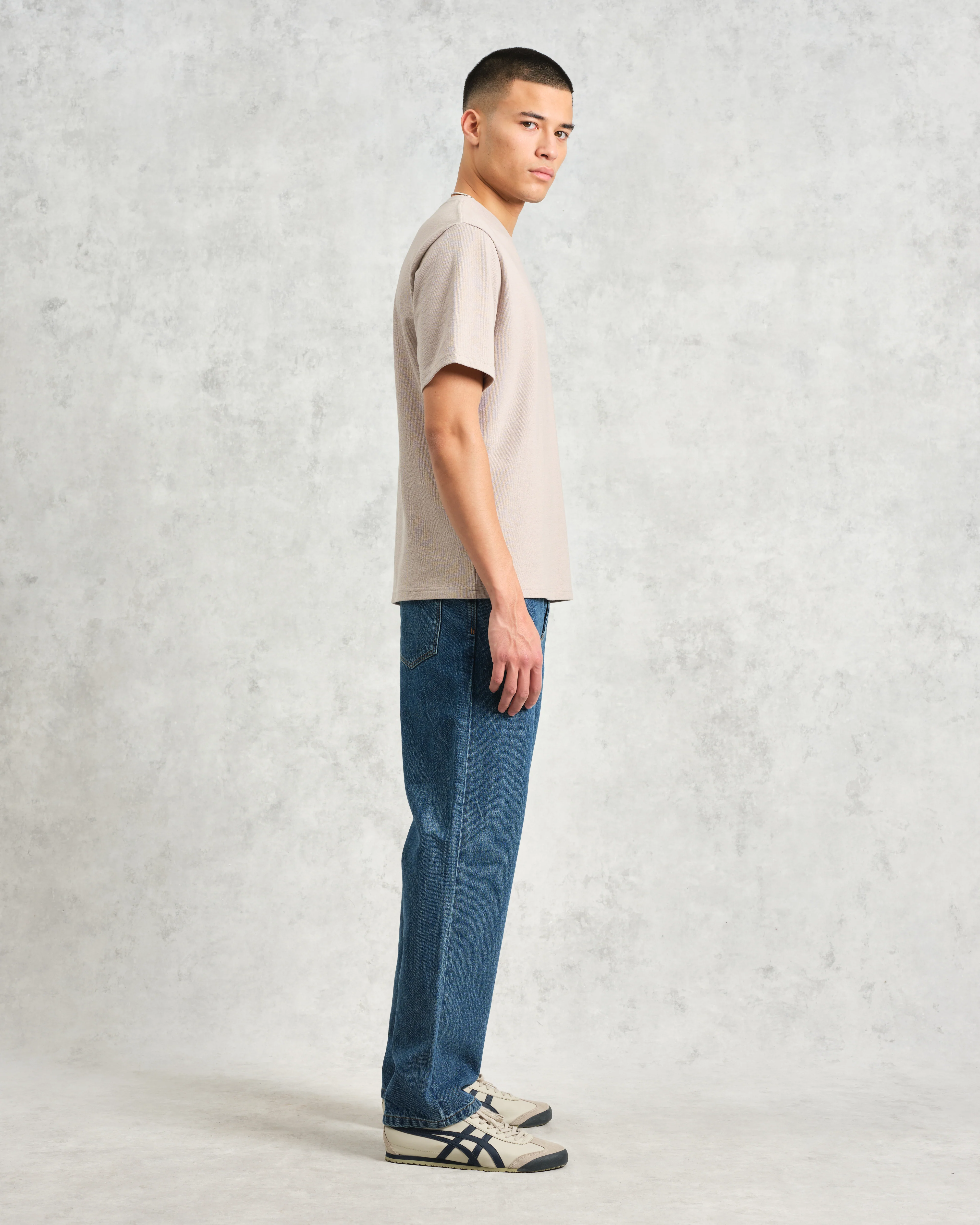 Dean - Taupe Grey Textured Organic Cotton T-Shirt - Image 5