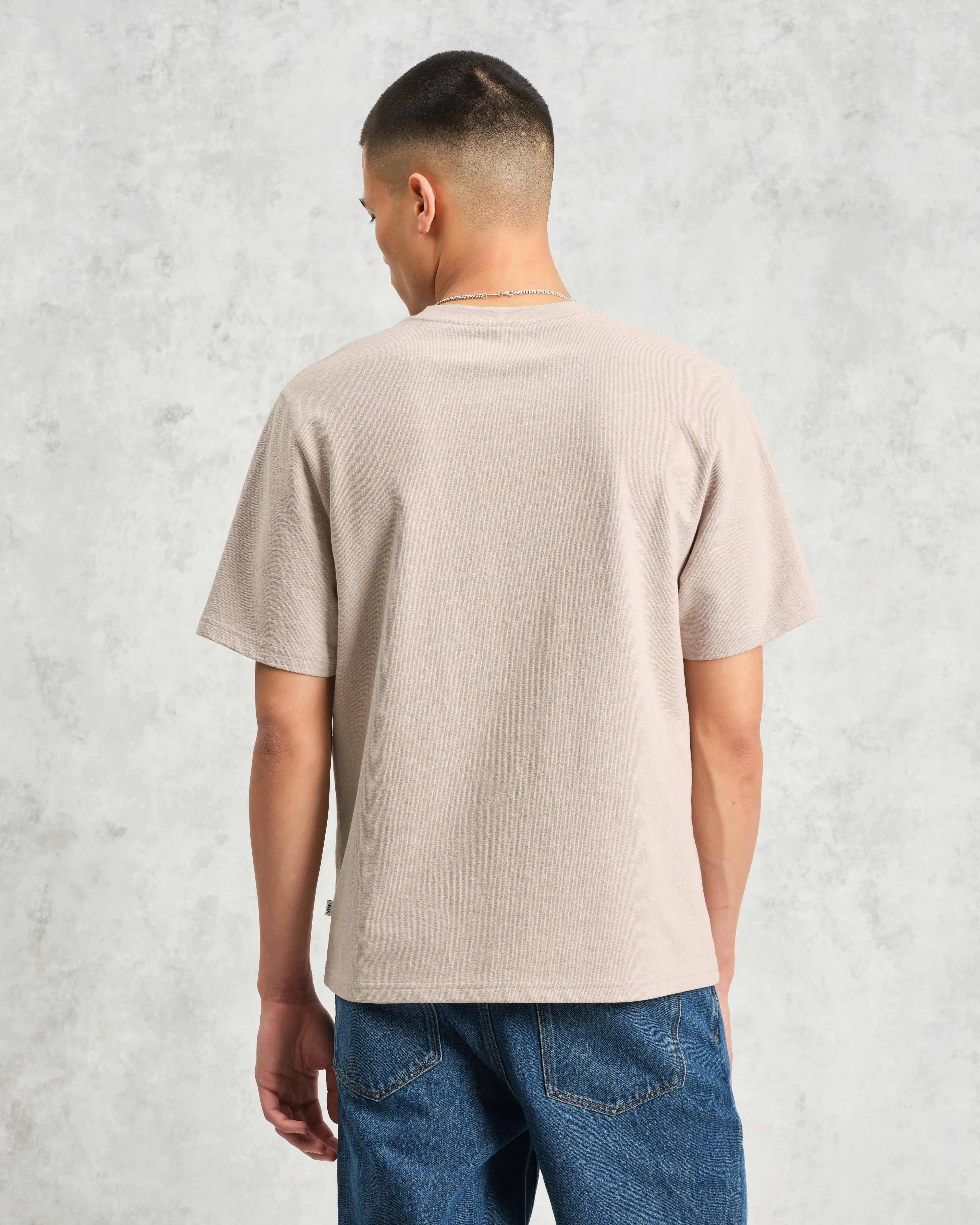 Dean - Taupe Grey Textured Organic Cotton T-Shirt - Image 7