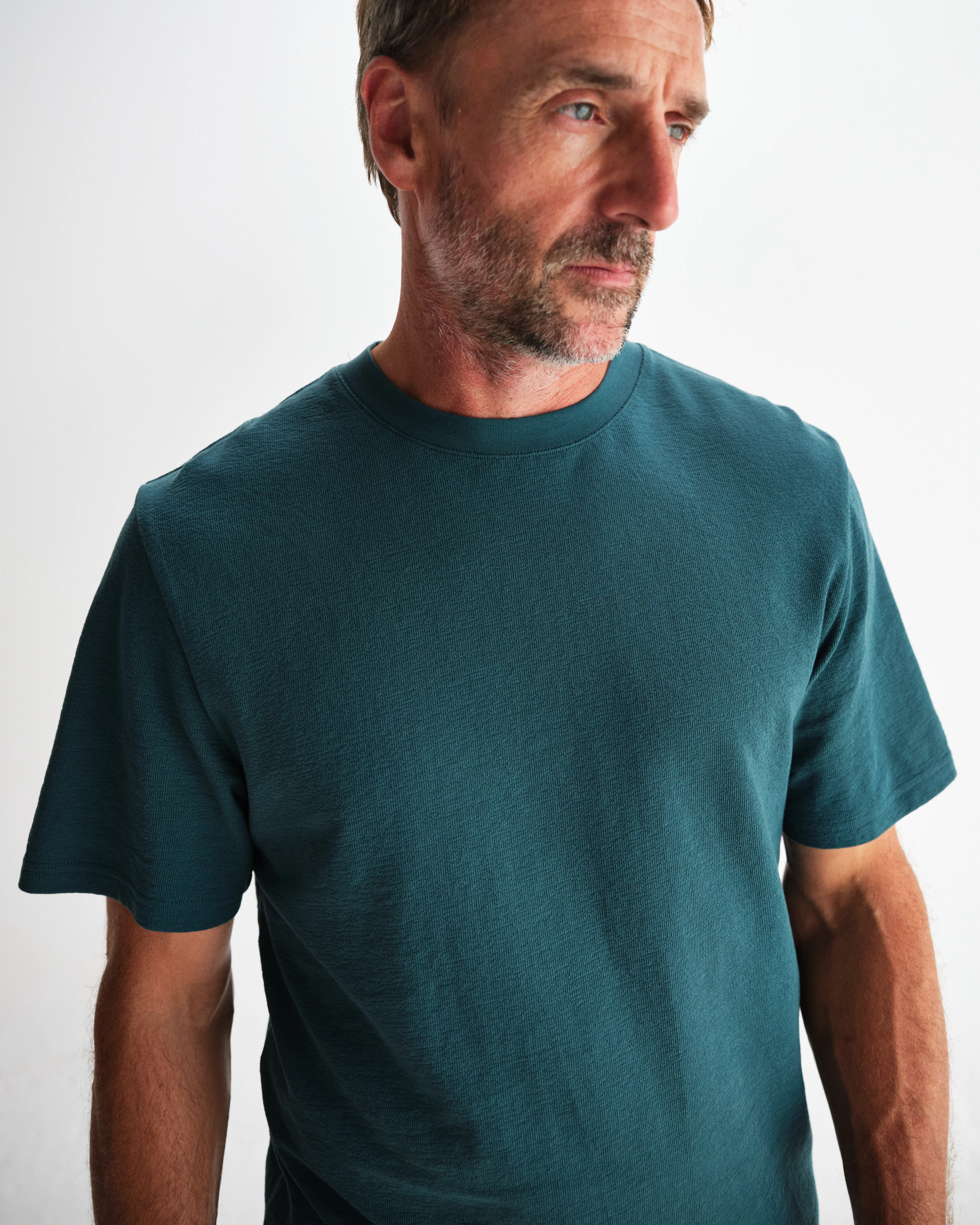 Dean - Teal Textured Organic Cotton T-Shirt - Image 3