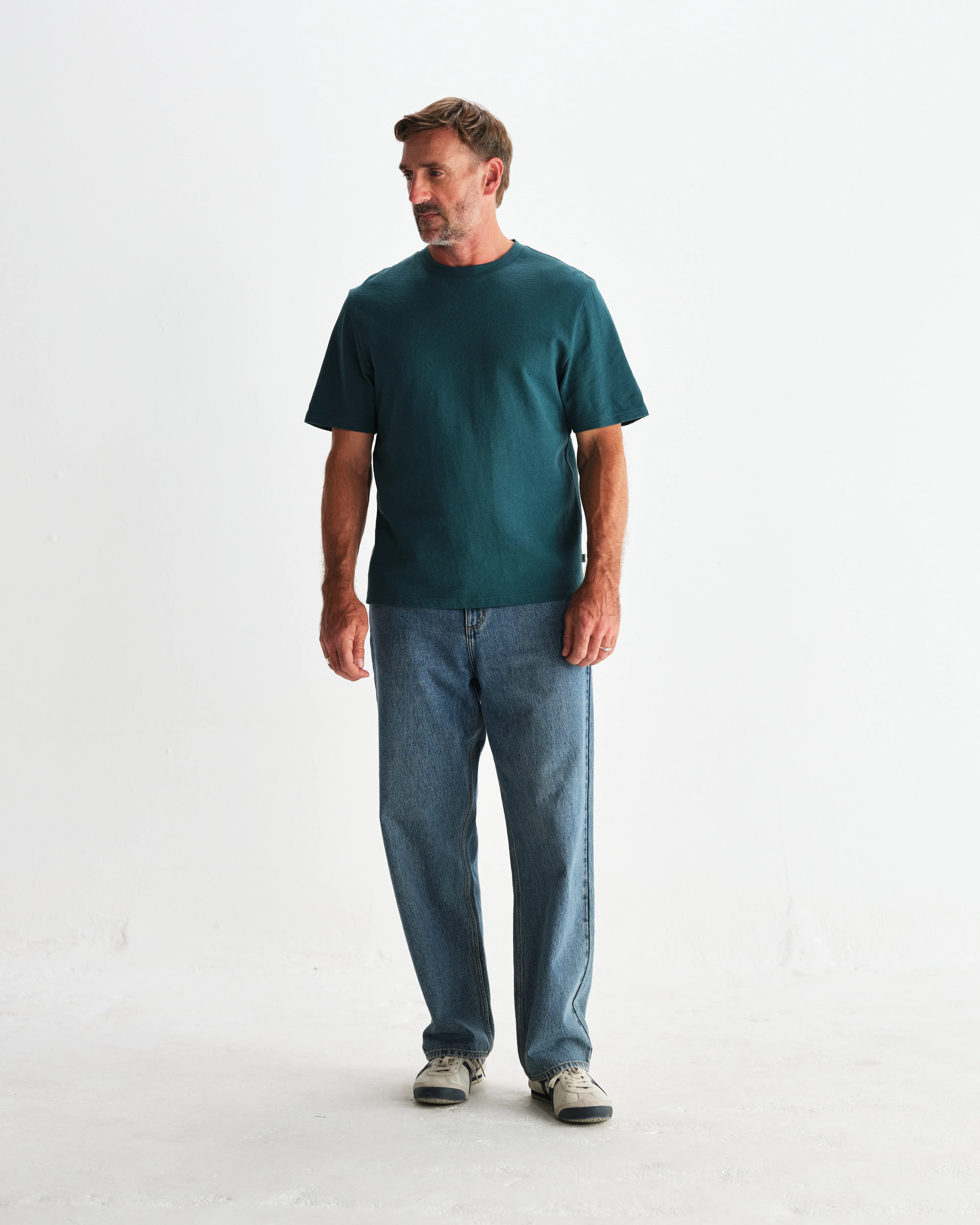 Dean - Teal Textured Organic Cotton T-Shirt - Image 4