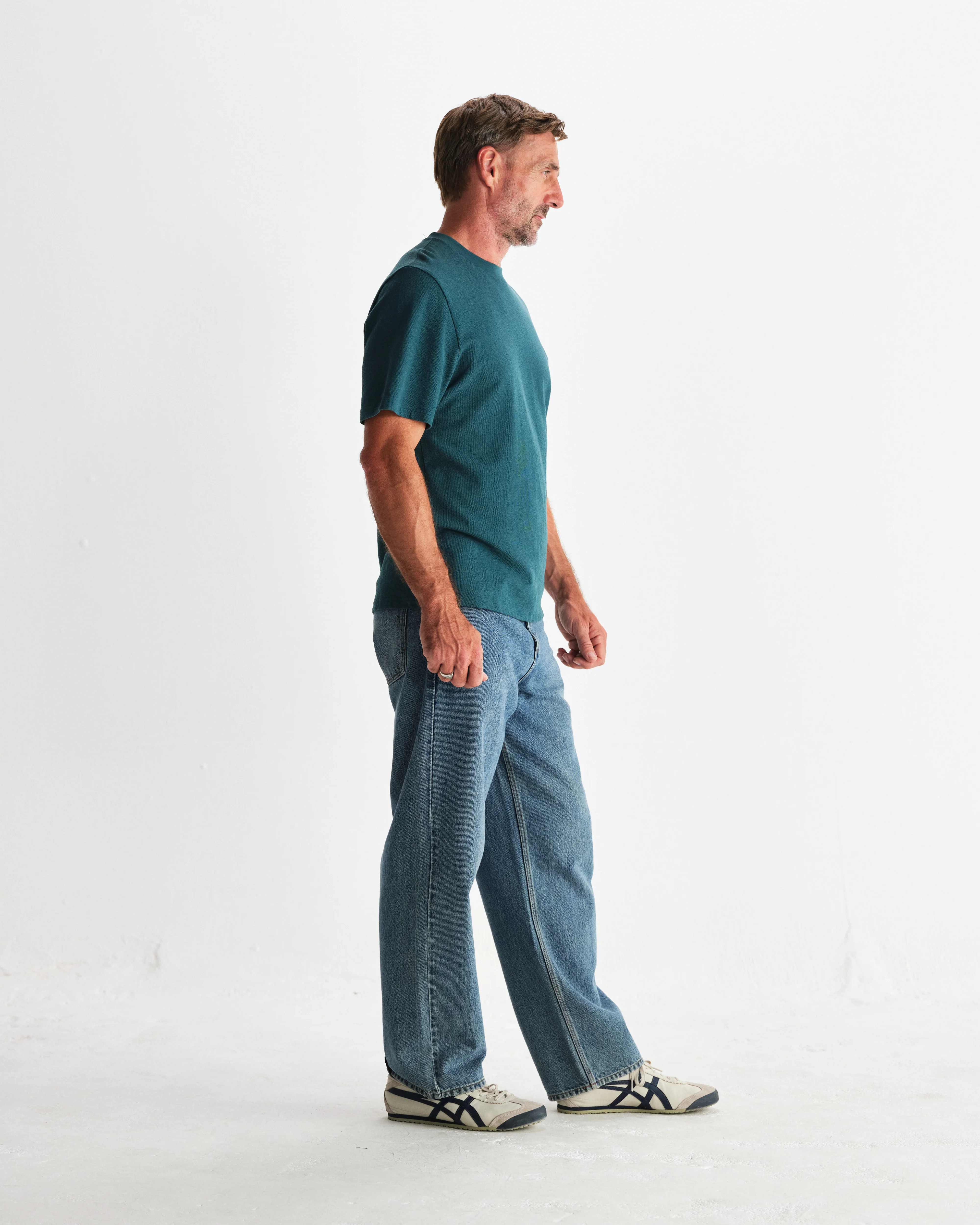 Dean - Teal Textured Organic Cotton T-Shirt - Image 5