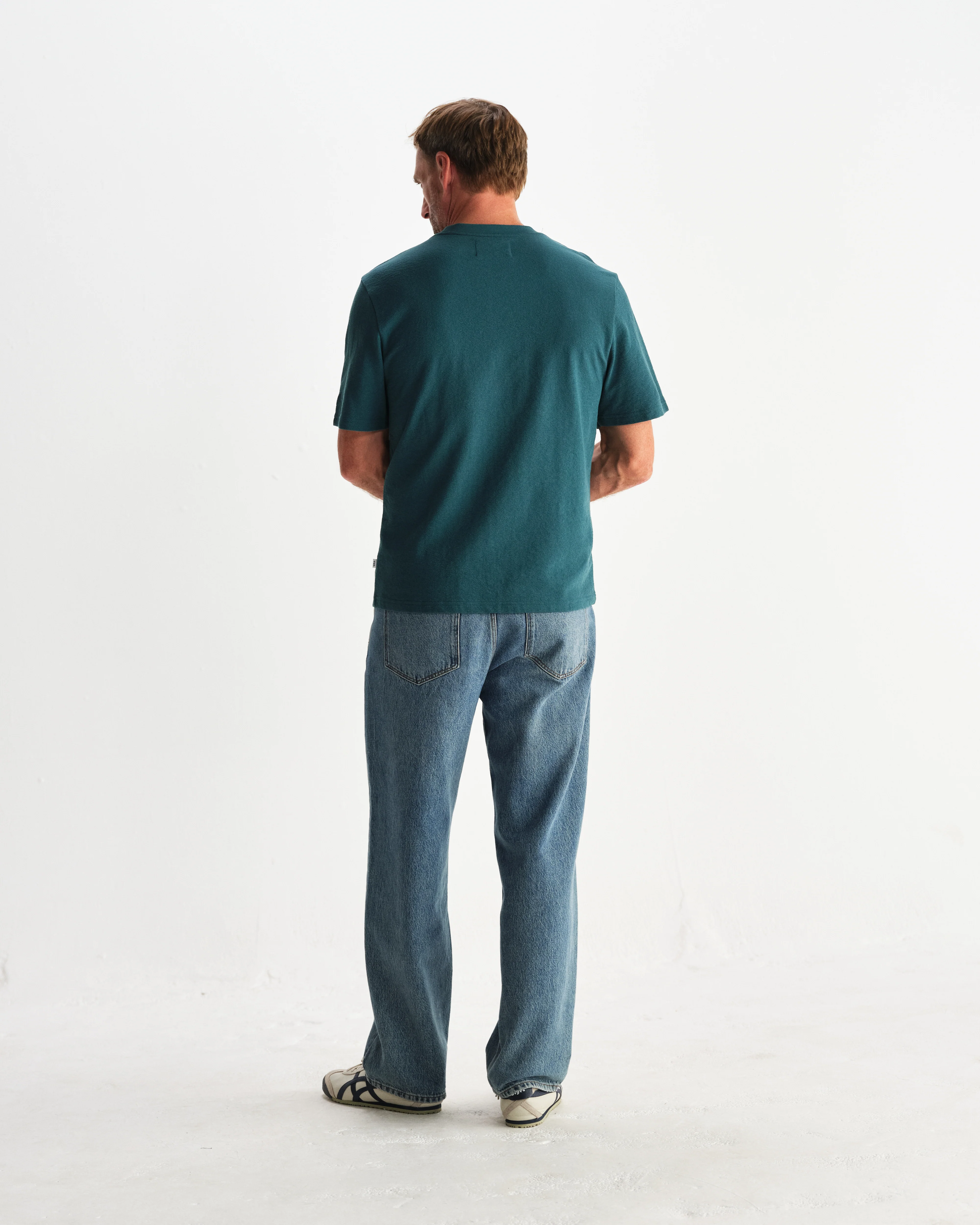 Dean - Teal Textured Organic Cotton T-Shirt - Image 6