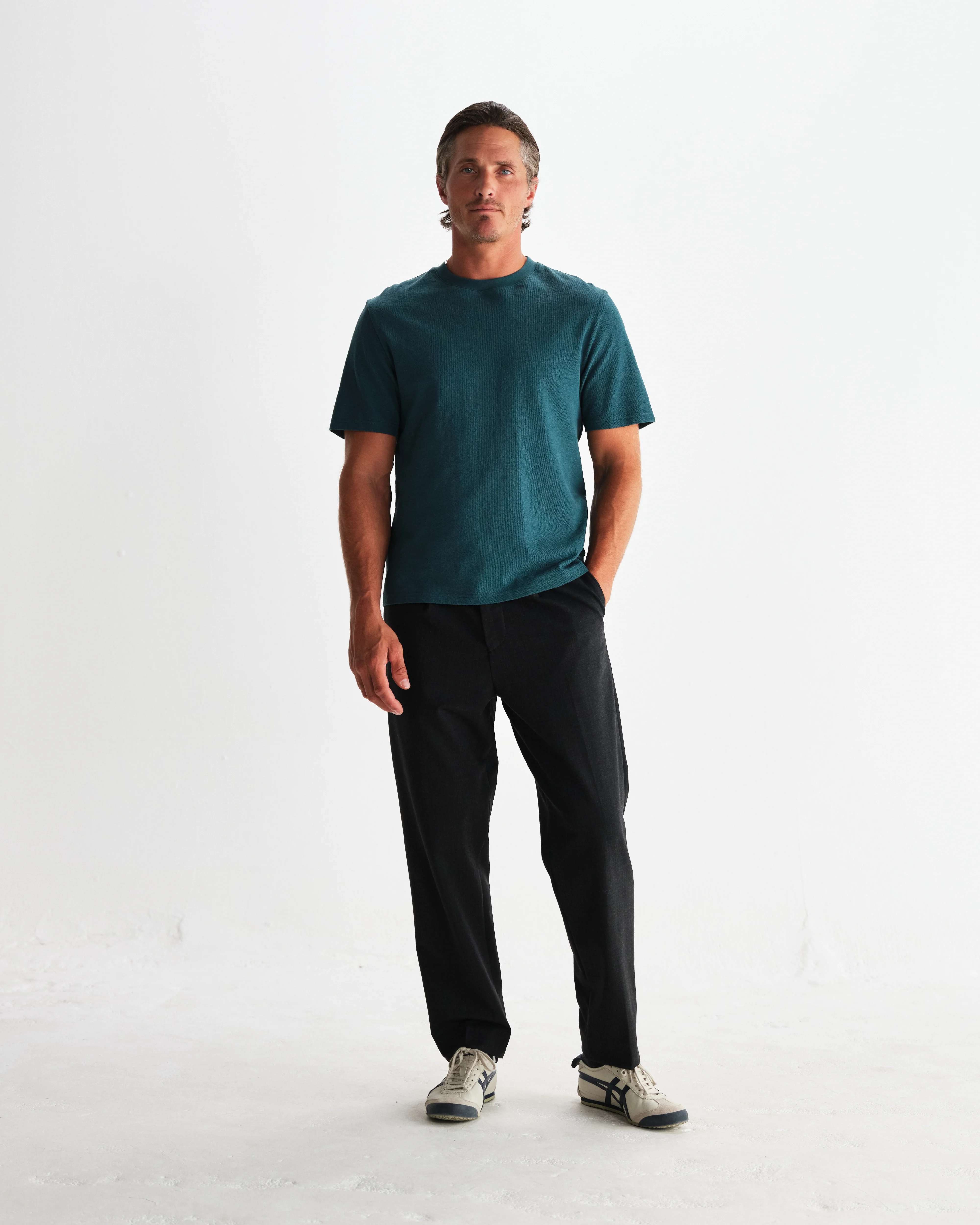 Dean - Teal Textured Organic Cotton T-Shirt - Image 7