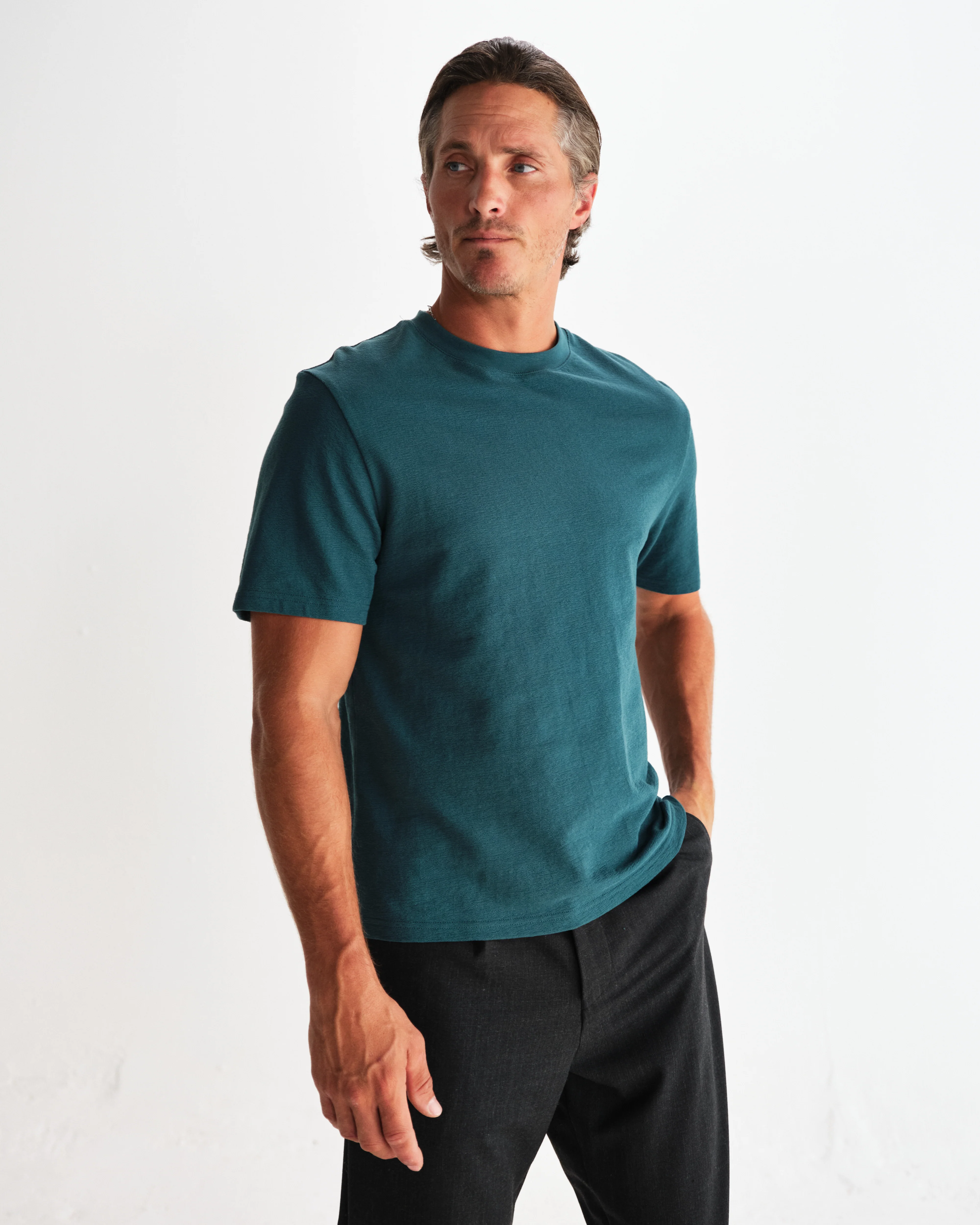 Dean - Teal Textured Organic Cotton T-Shirt - Image 8