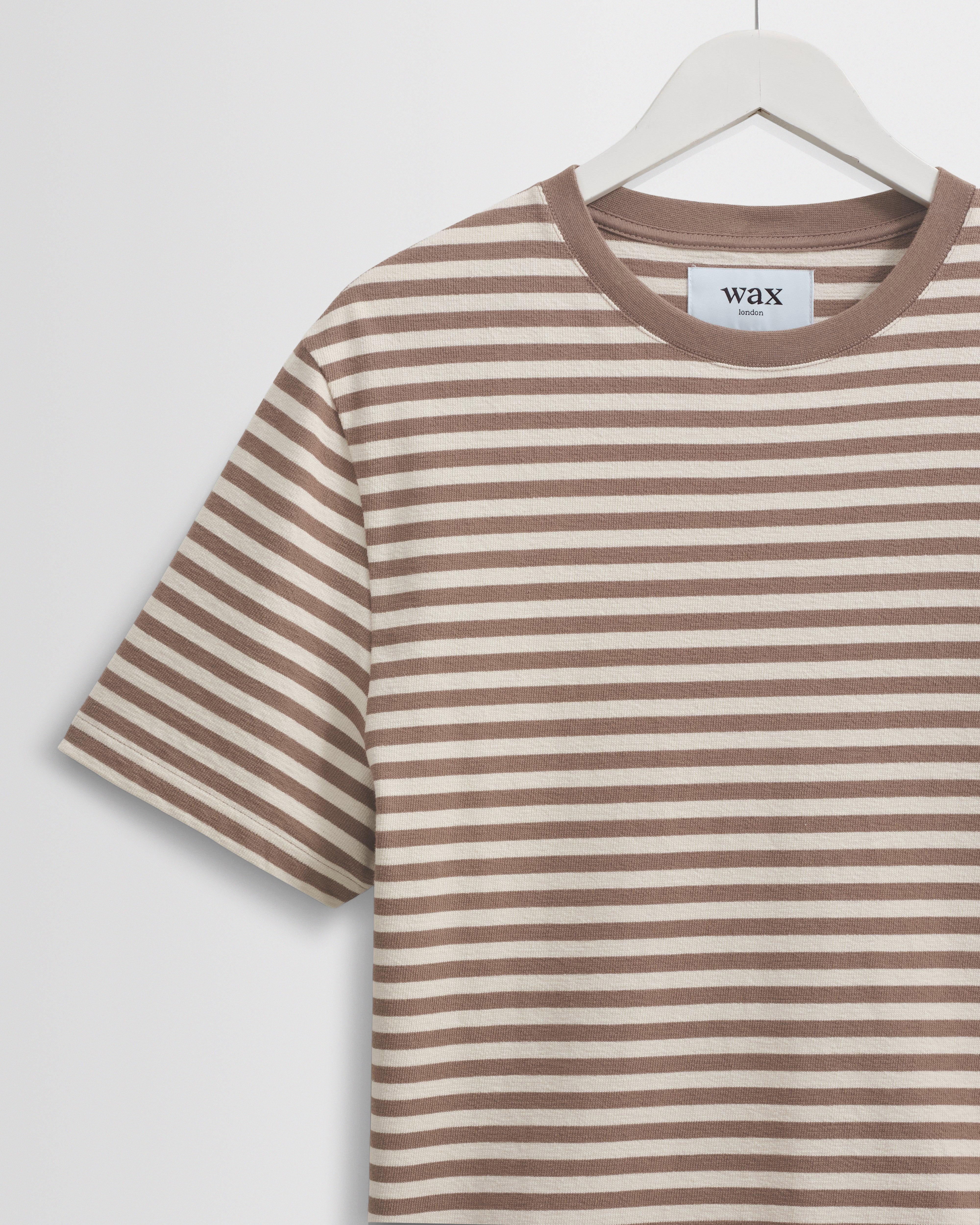 Dean - Walnut/Ecru Striped Textured Organic Cotton T-Shirt - Image 7
