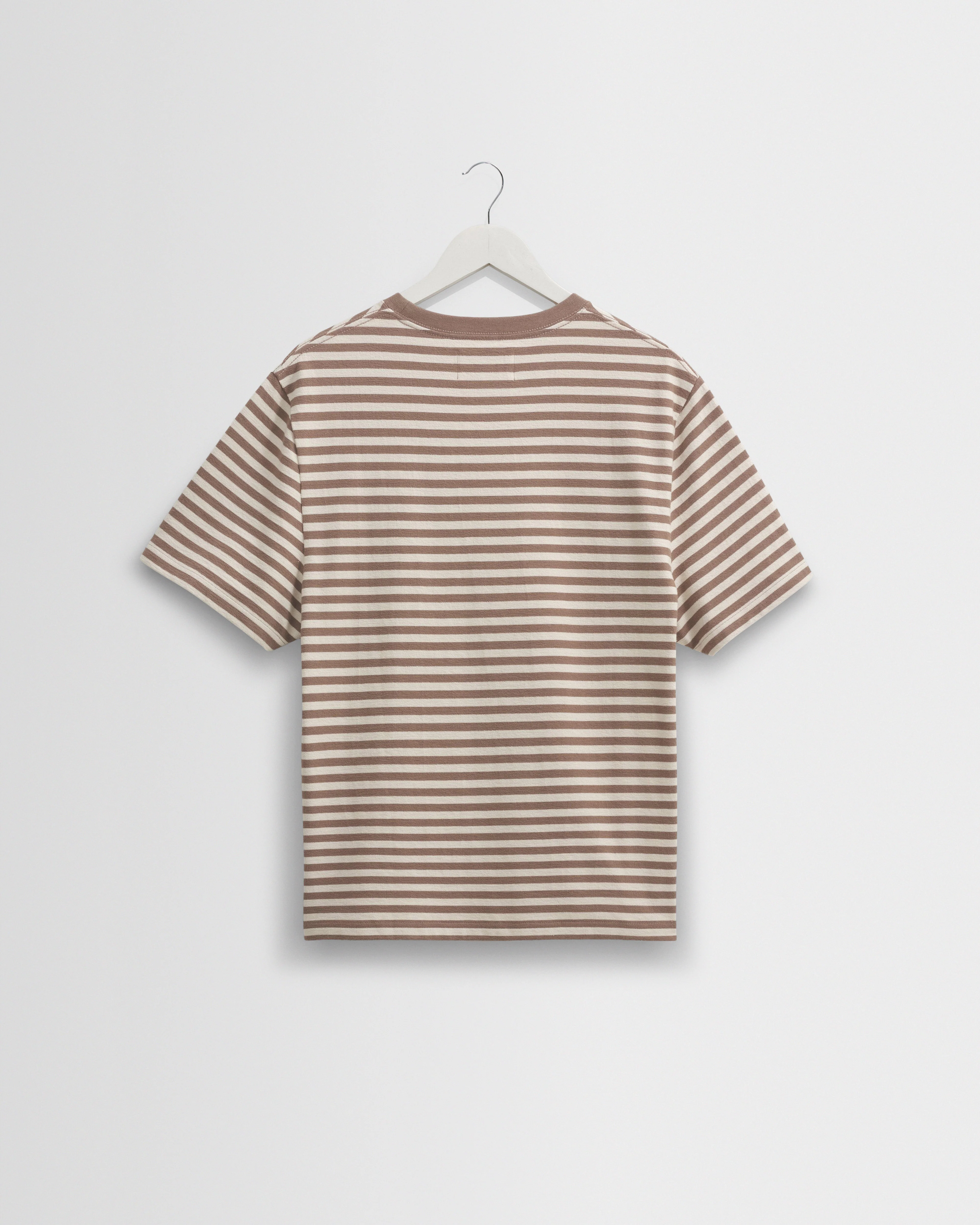 Dean - Walnut/Ecru Striped Textured Organic Cotton T-Shirt - Image 8
