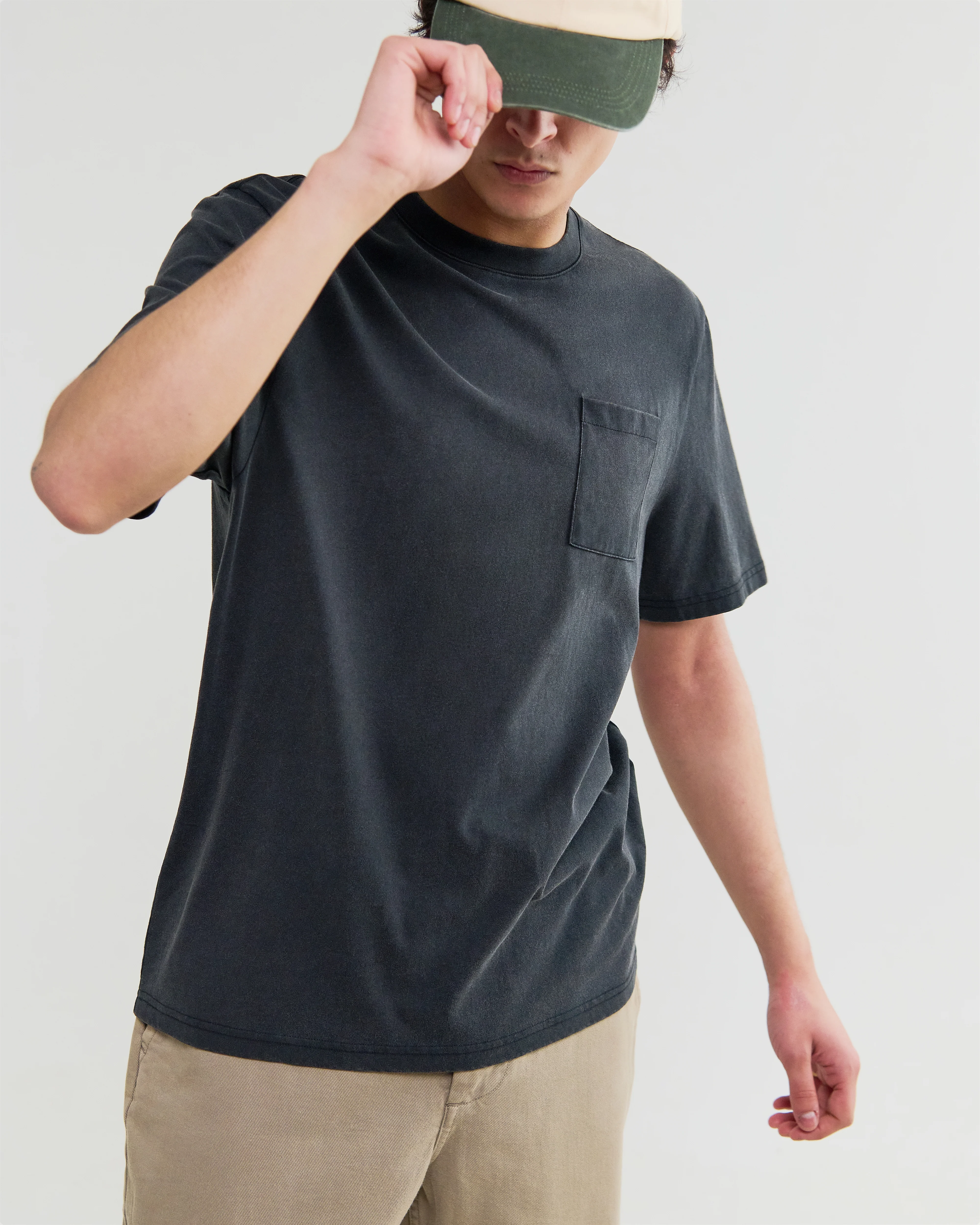 Dean - Washed Black Compact Cotton Pocket T-Shirt - Image 2