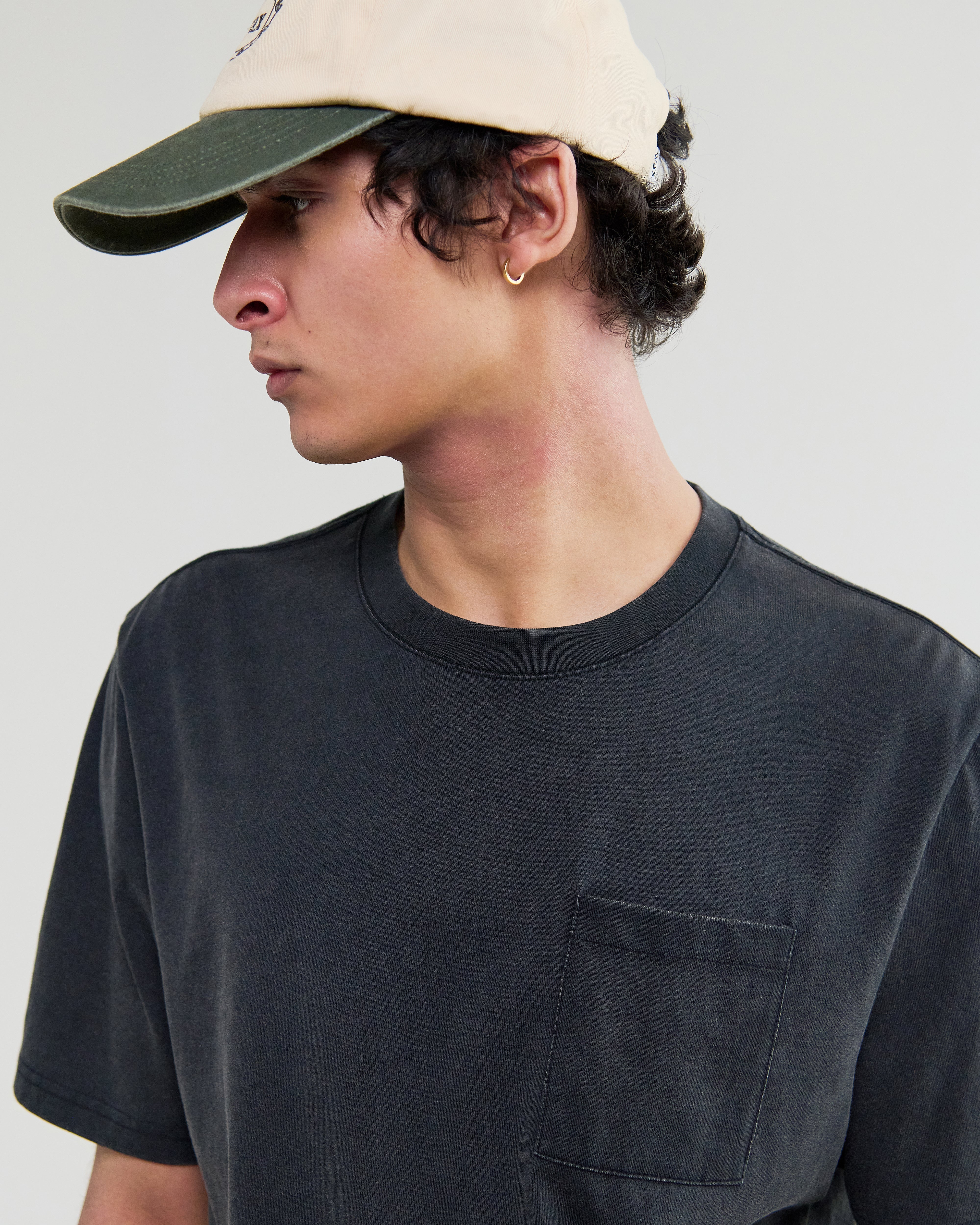 Dean - Washed Black Compact Cotton Pocket T-Shirt - Image 3