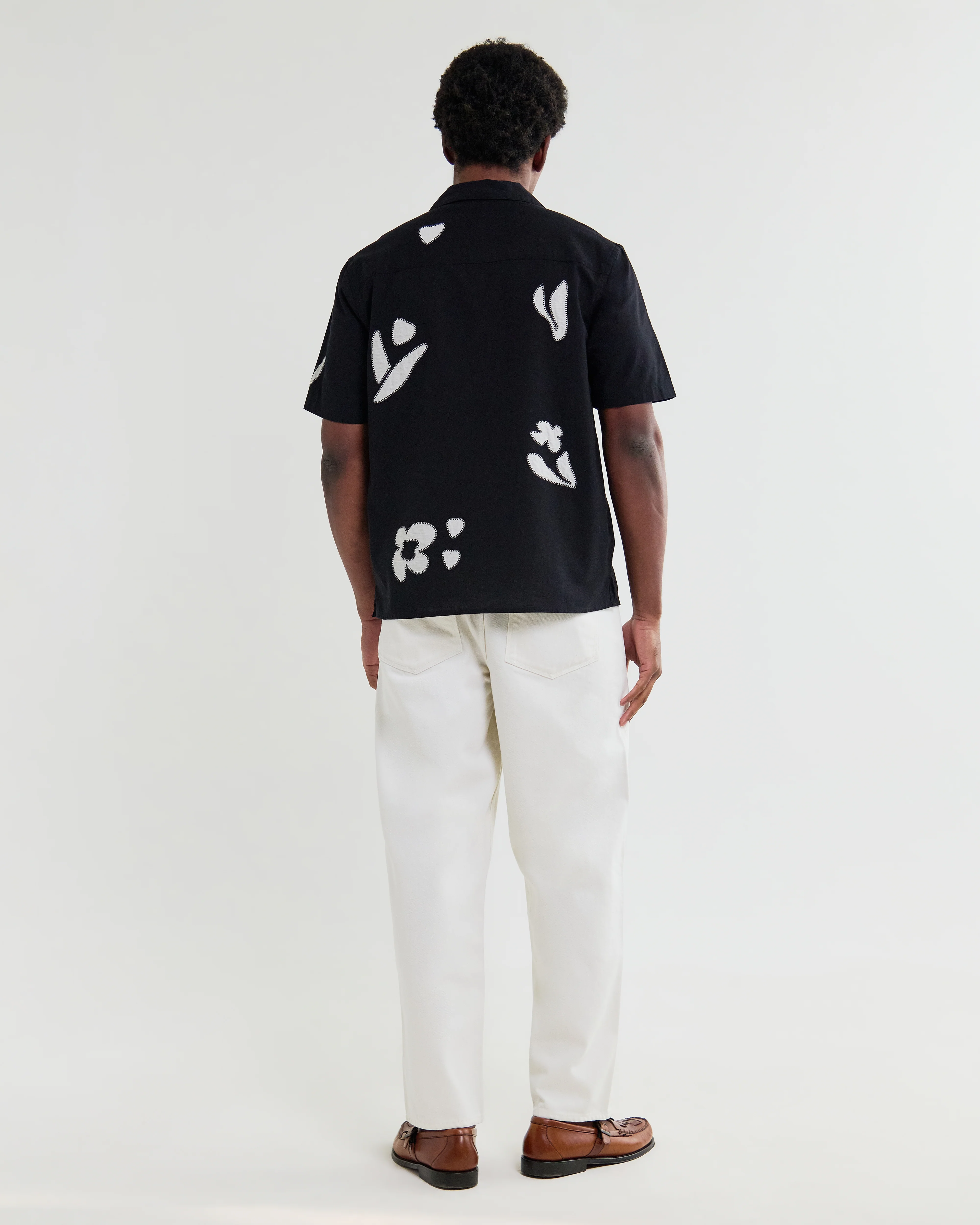 Didcot - Black And Beige Abstract Applique Short-Sleeve Shirt - Image 6