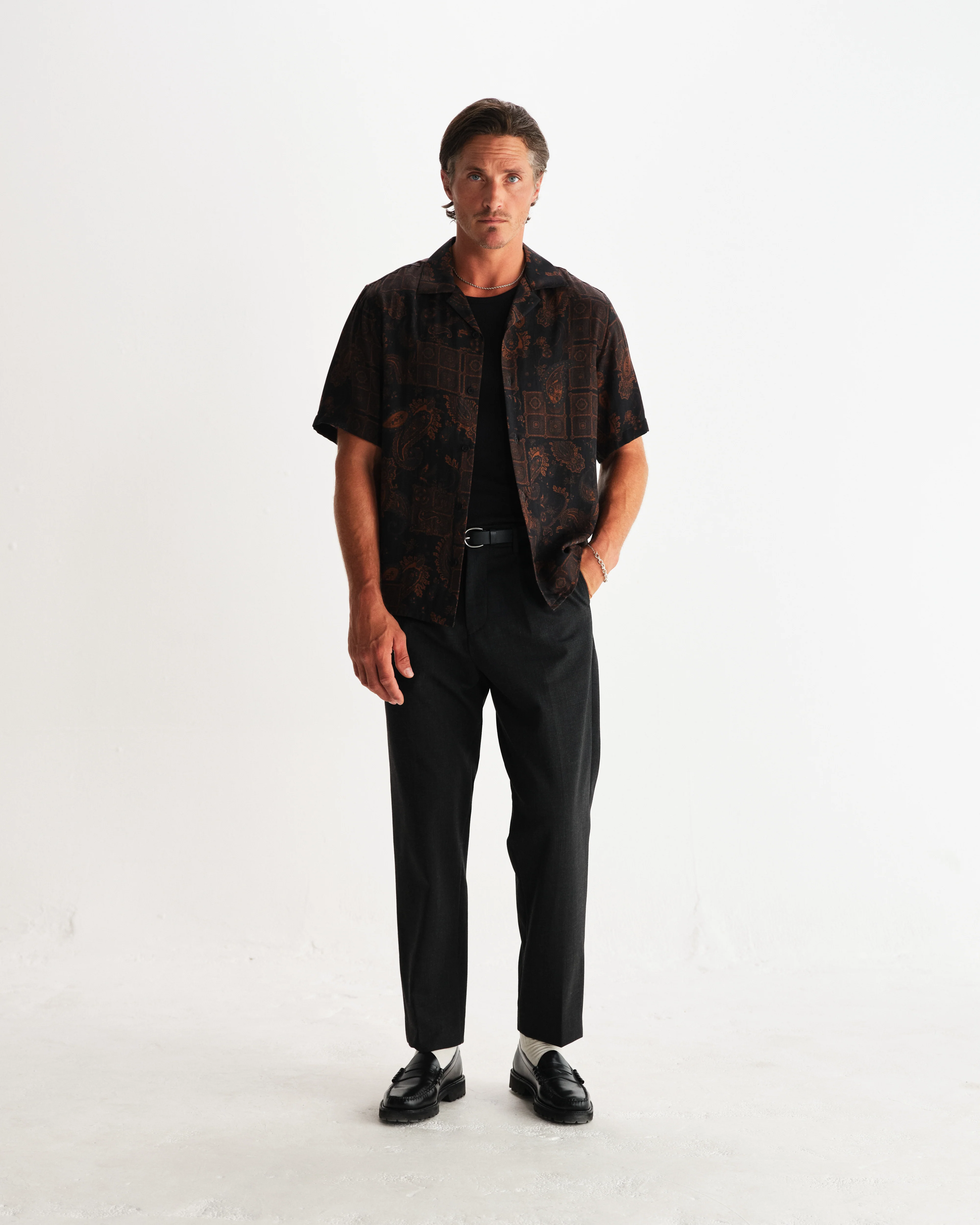 Didcot - Black And Brown Paisley Short-Sleeve Shirt - Image 4