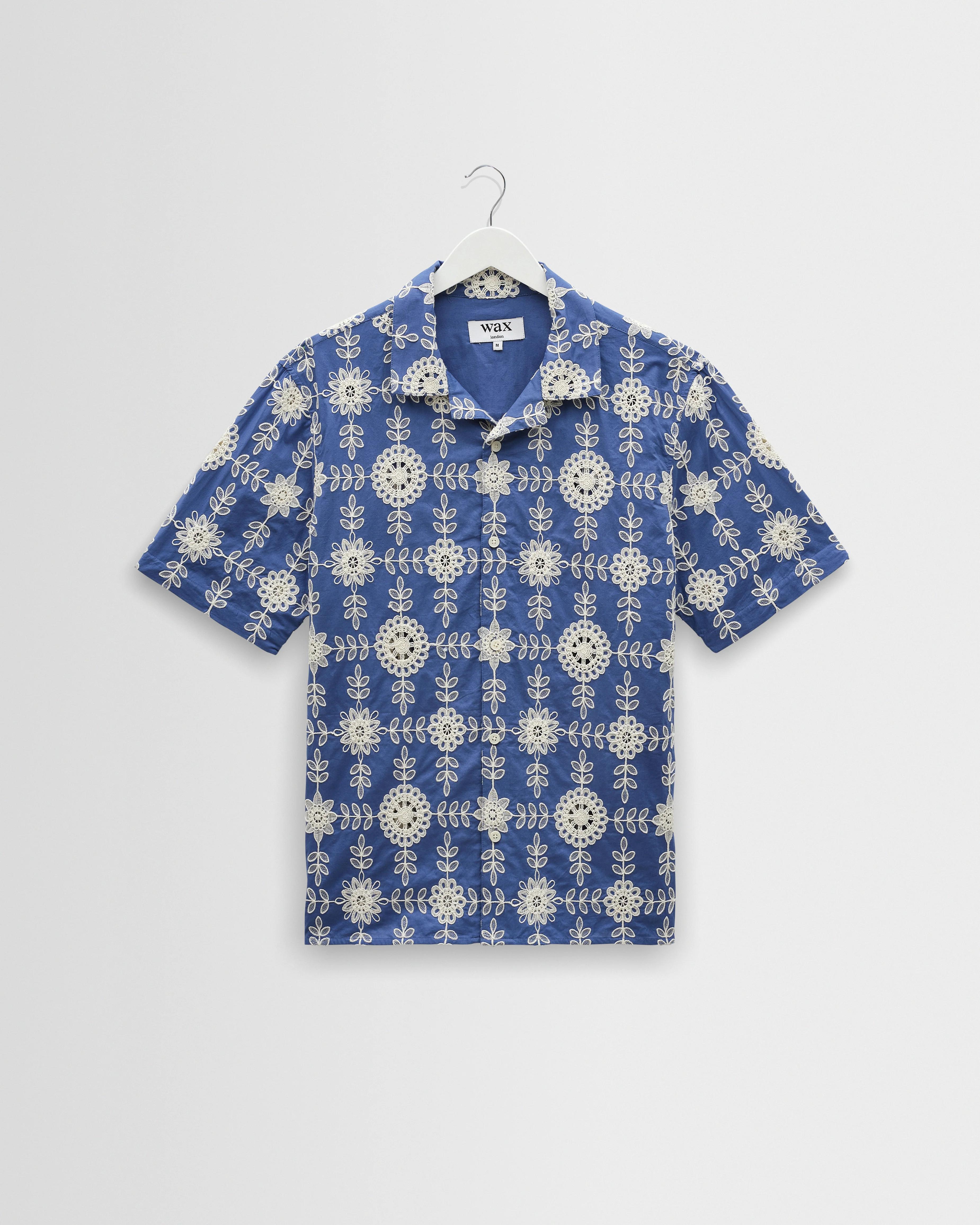 Didcot - Blue And Ecru Corded Lace Short-Sleeve Shirt