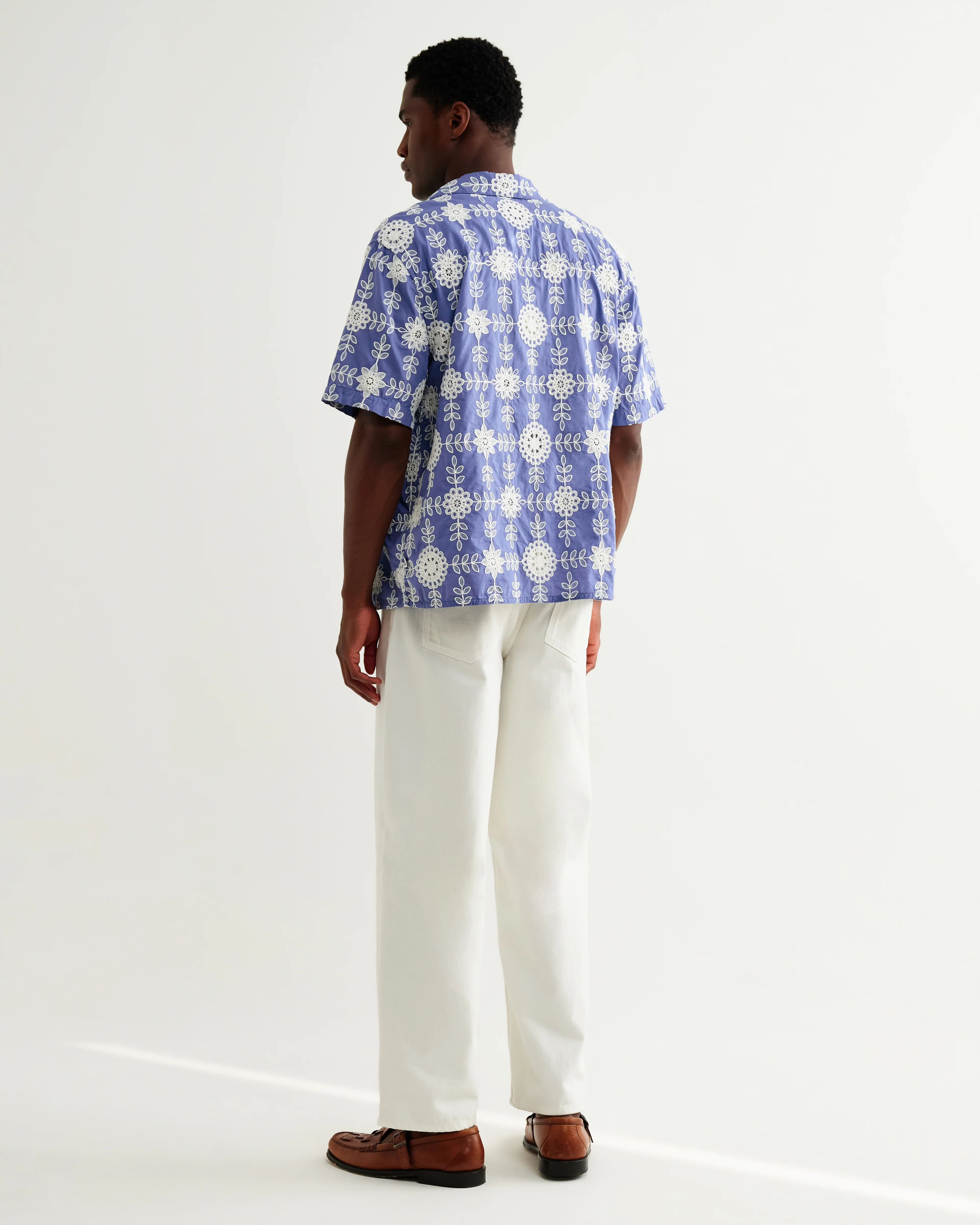 Didcot - Blue And Ecru Corded Lace Short-Sleeve Shirt - Image 6