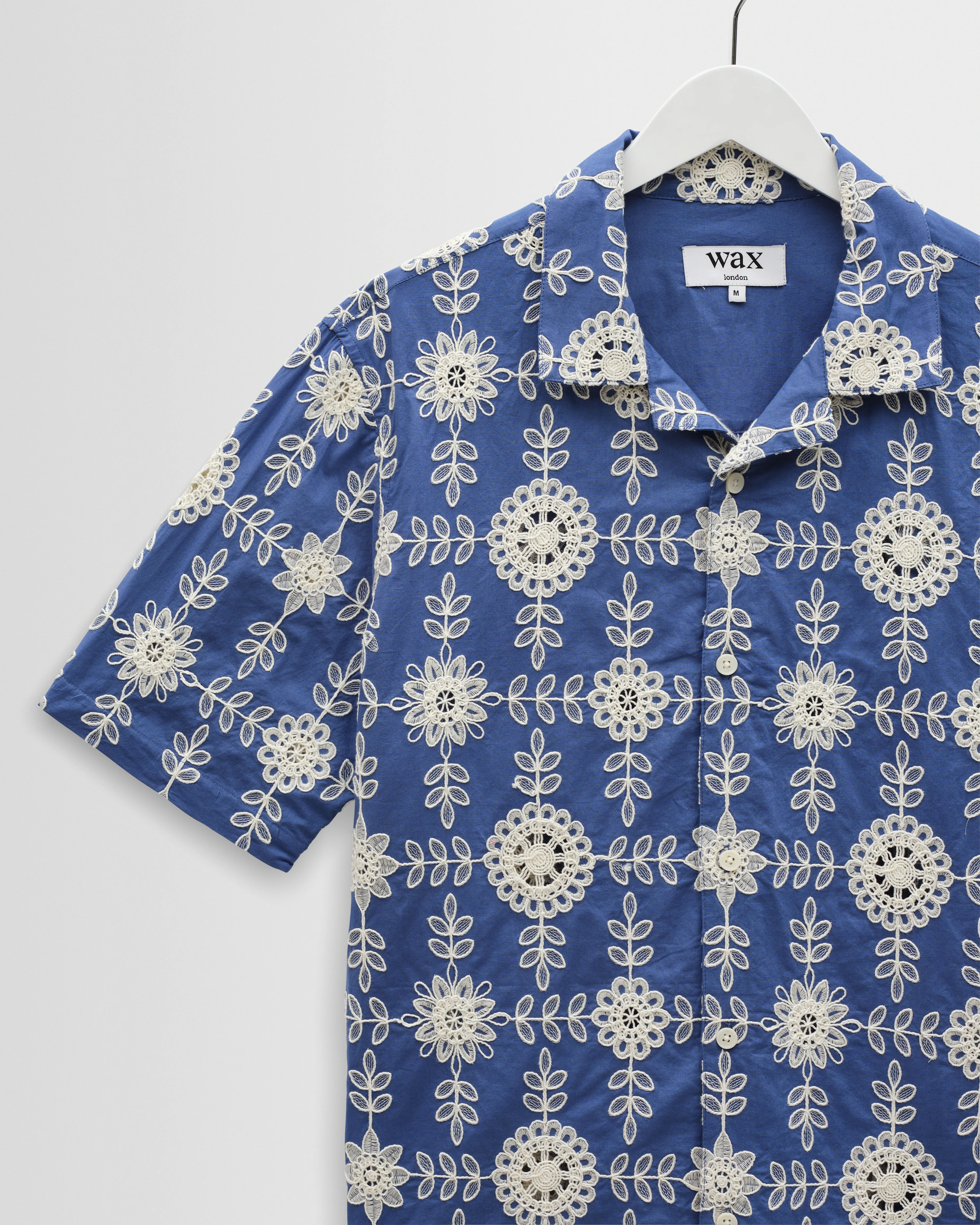 Didcot - Blue And Ecru Corded Lace Short-Sleeve Shirt - Image 7