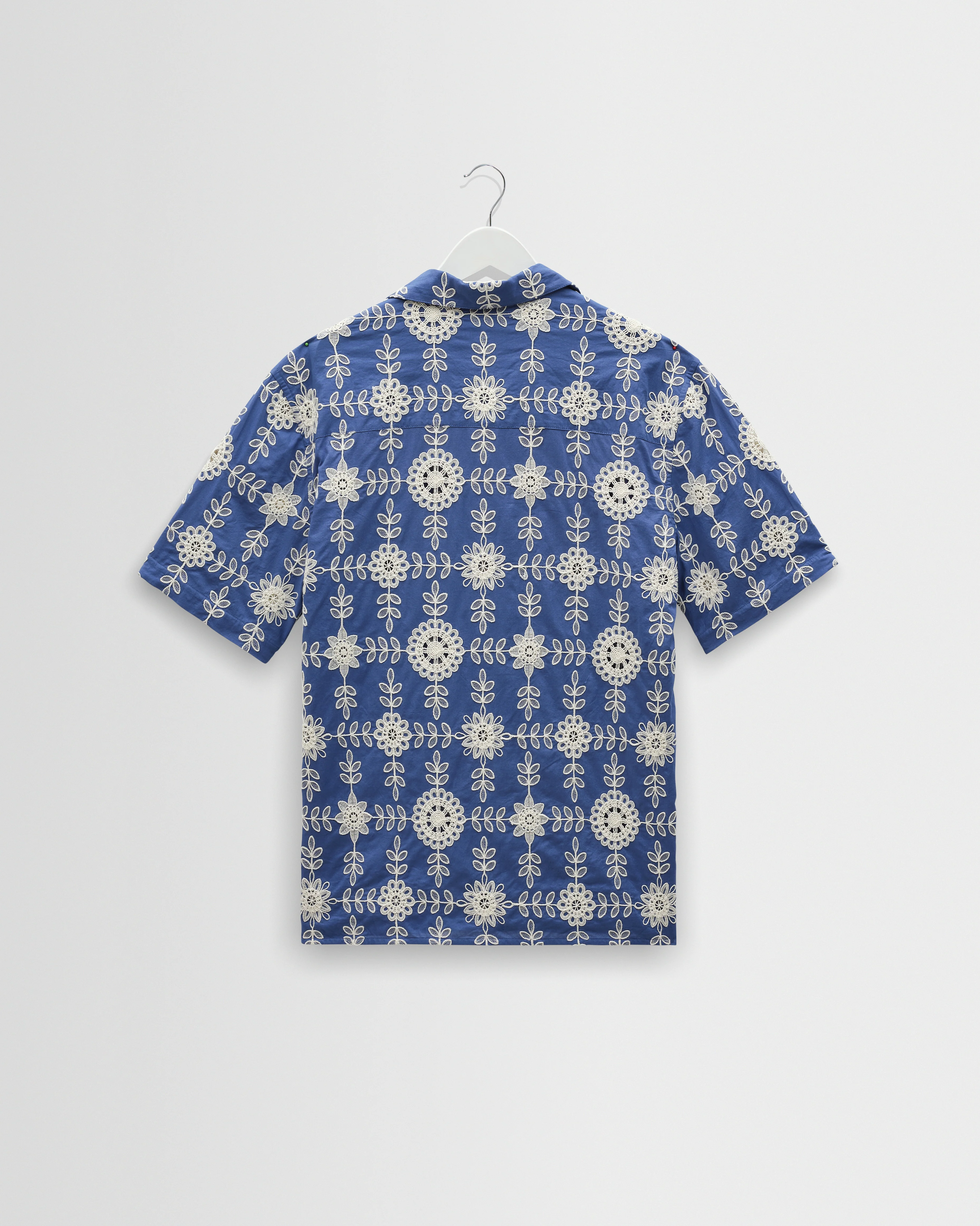 Didcot - Blue And Ecru Corded Lace Short-Sleeve Shirt - Image 8