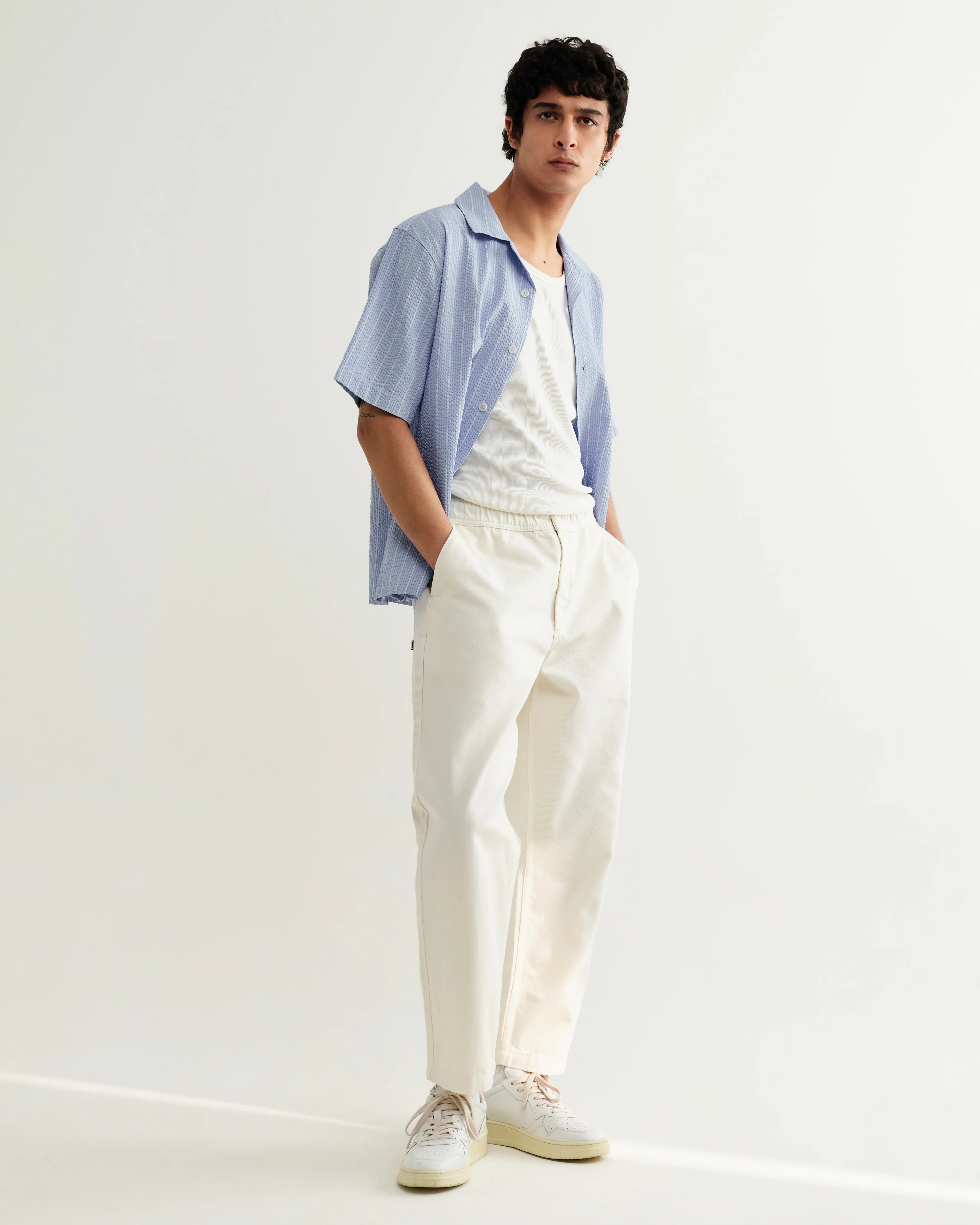Didcot - Blue And Ecru Seersucker Stripe Short-Sleeve Shirt - Image 5