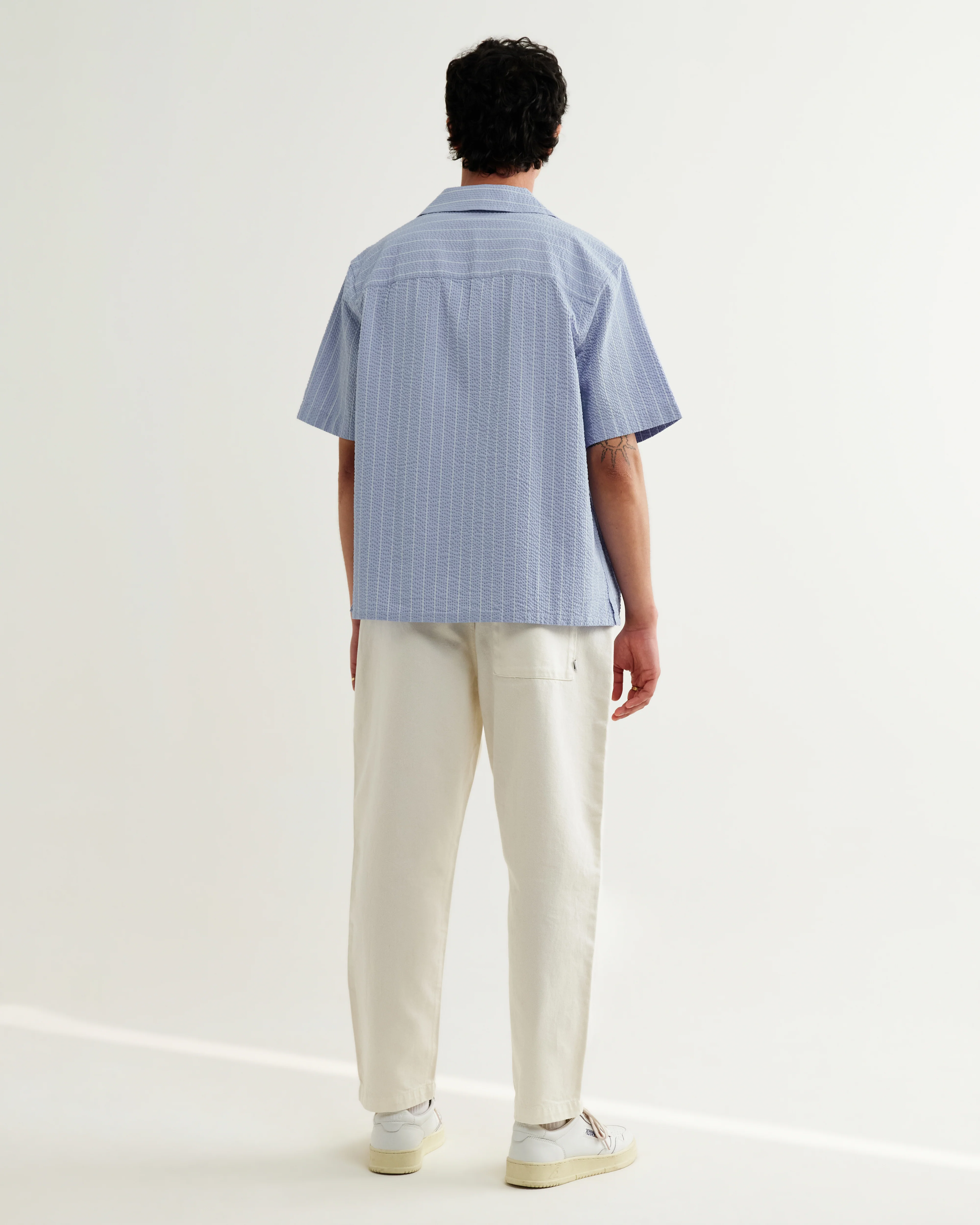Didcot - Blue And Ecru Seersucker Stripe Short-Sleeve Shirt - Image 7