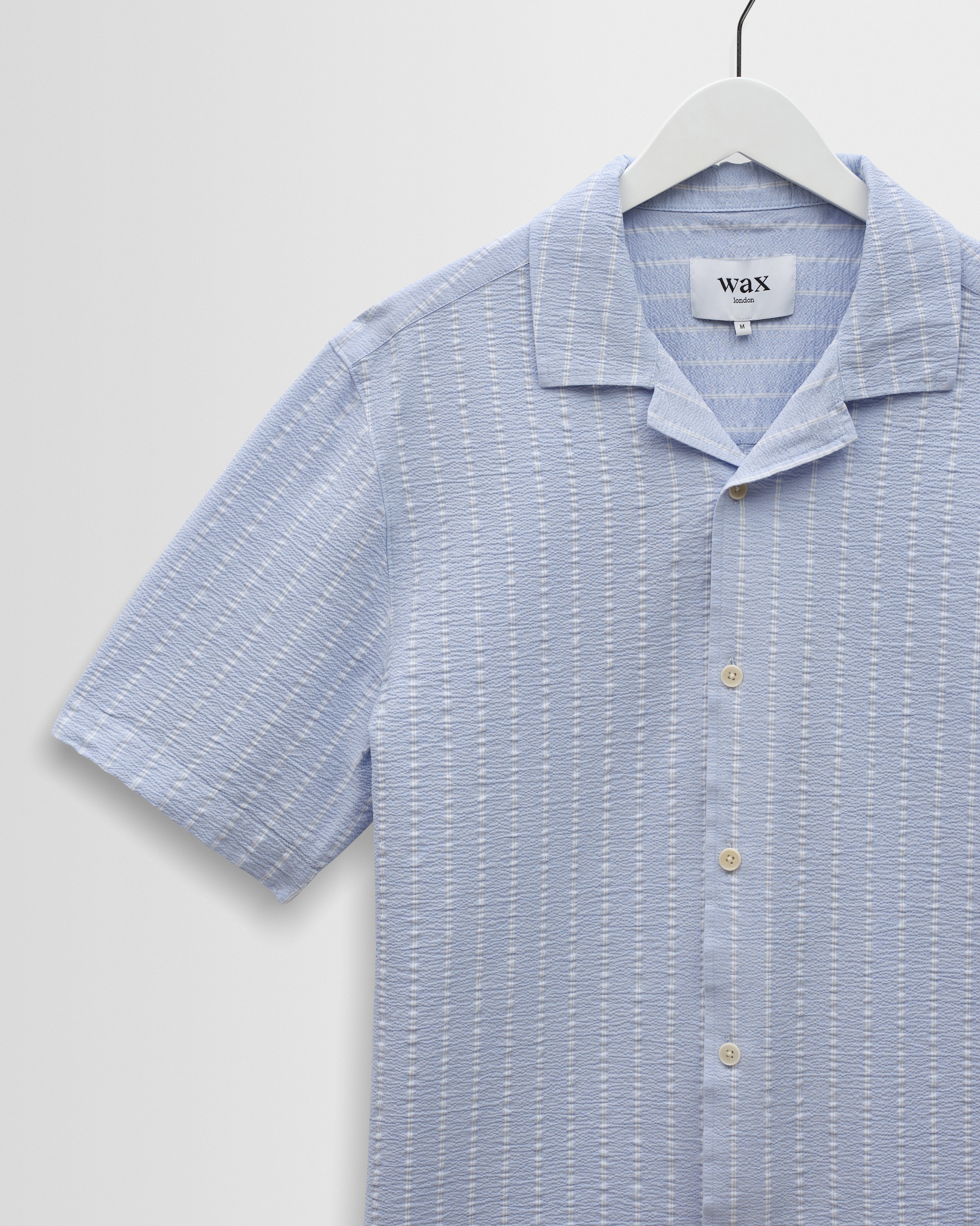 Didcot - Blue And Ecru Seersucker Stripe Short-Sleeve Shirt - Image 8