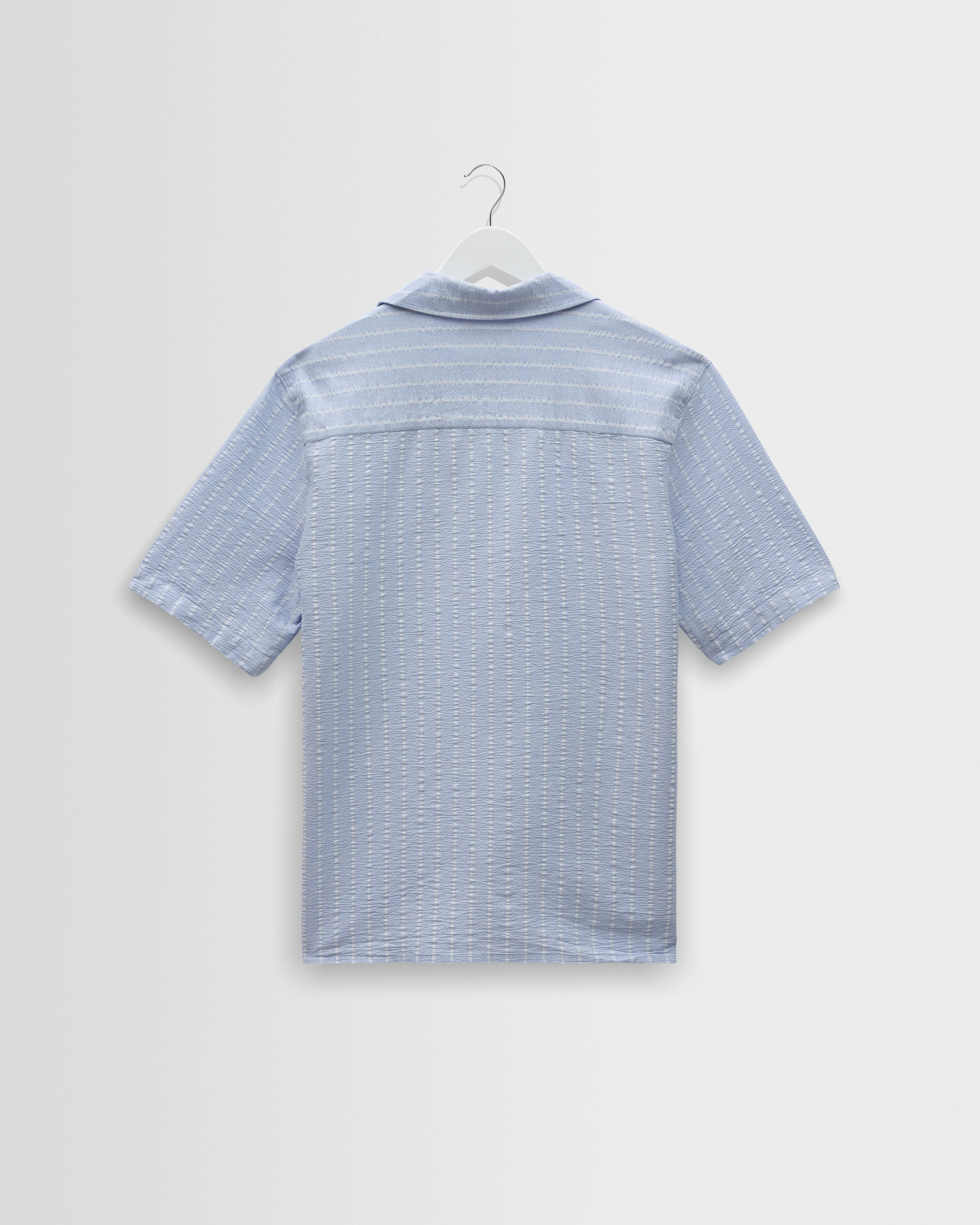Didcot - Blue And Ecru Seersucker Stripe Short-Sleeve Shirt - Image 9