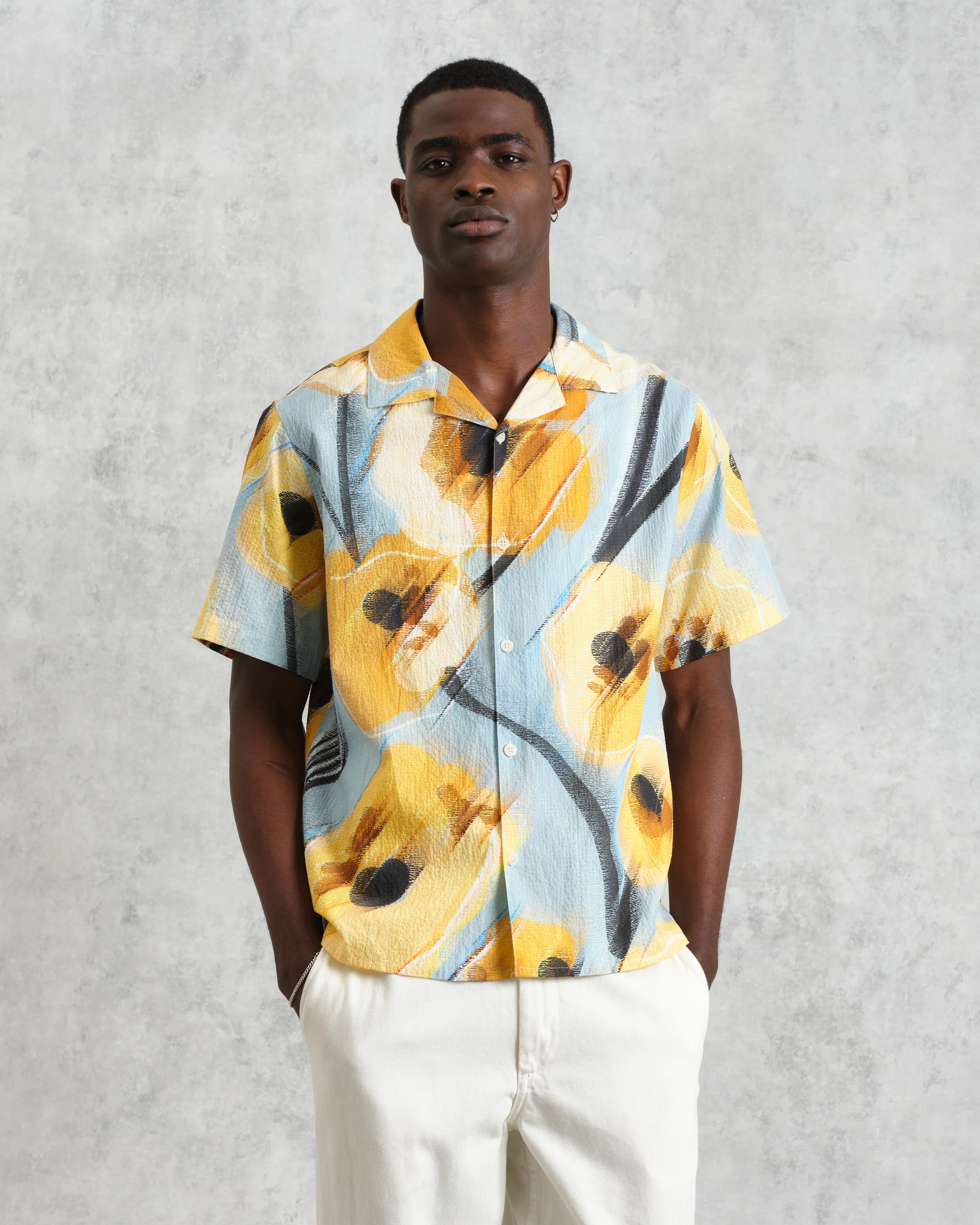 Didcot - Blue And Yellow Abstract Poppy Short-Sleeve Shirt - Image 2