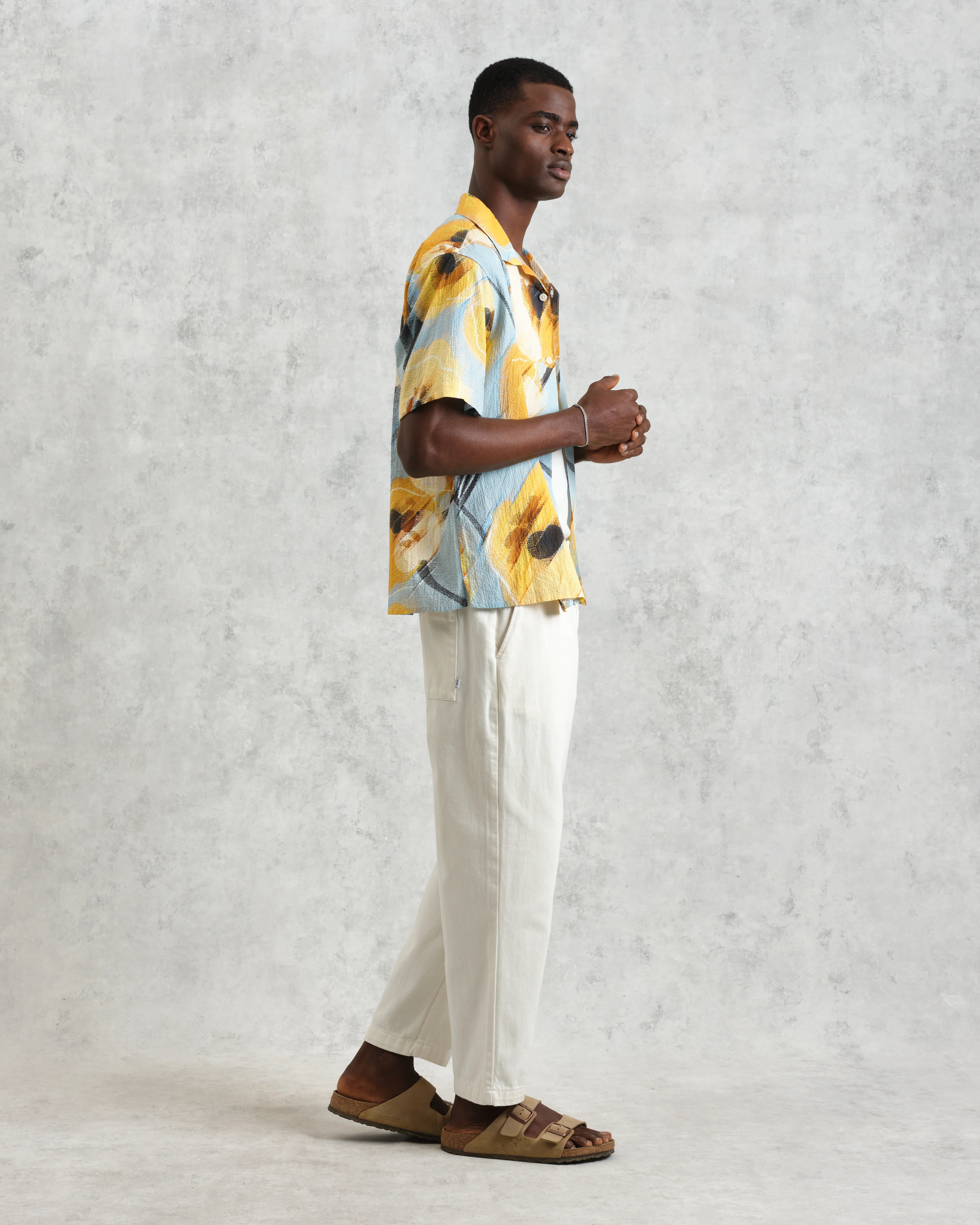 Didcot - Blue And Yellow Abstract Poppy Short-Sleeve Shirt - Image 6