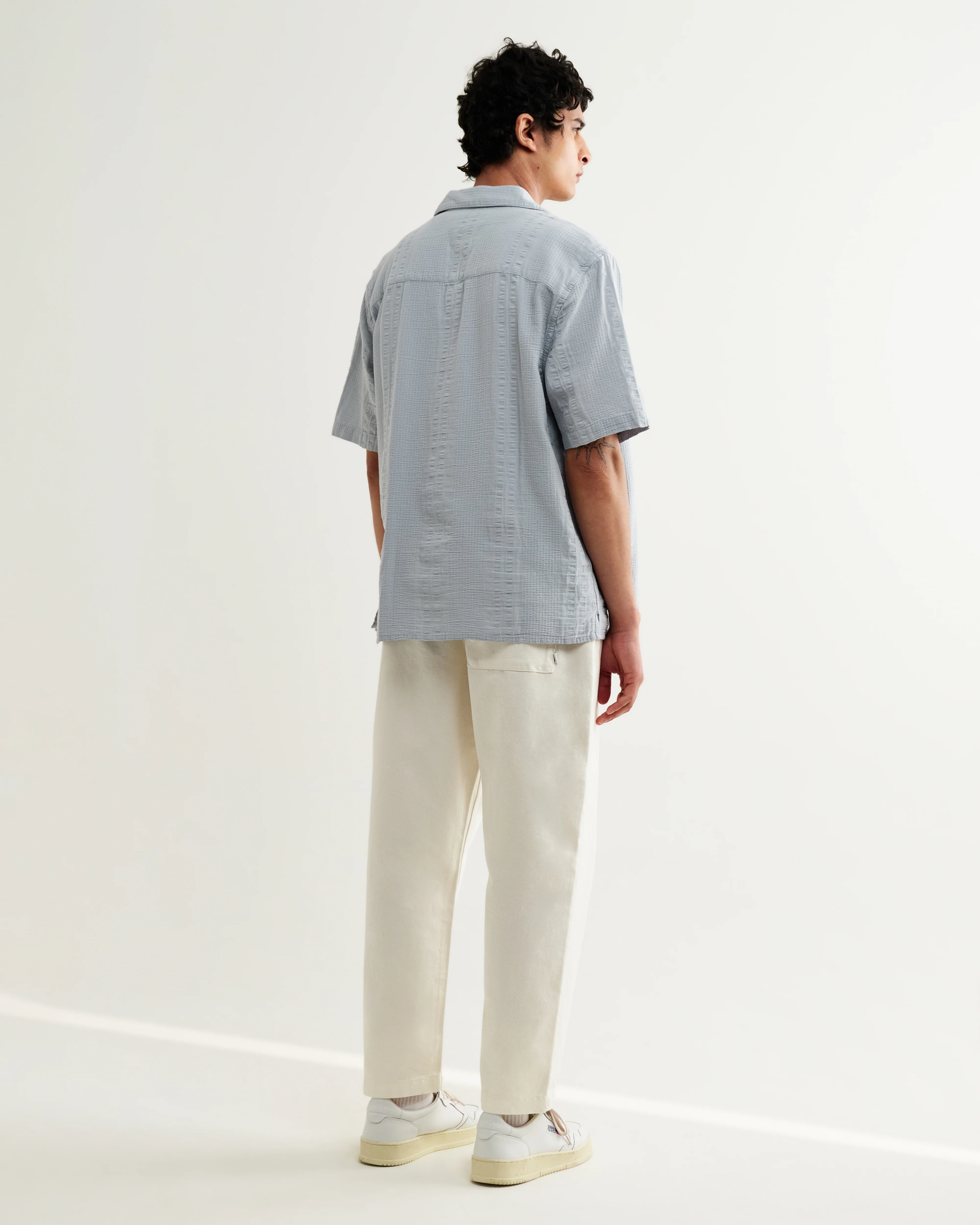 Didcot - Blue Double-Weave Seersucker Short-Sleeve Shirt - Image 6