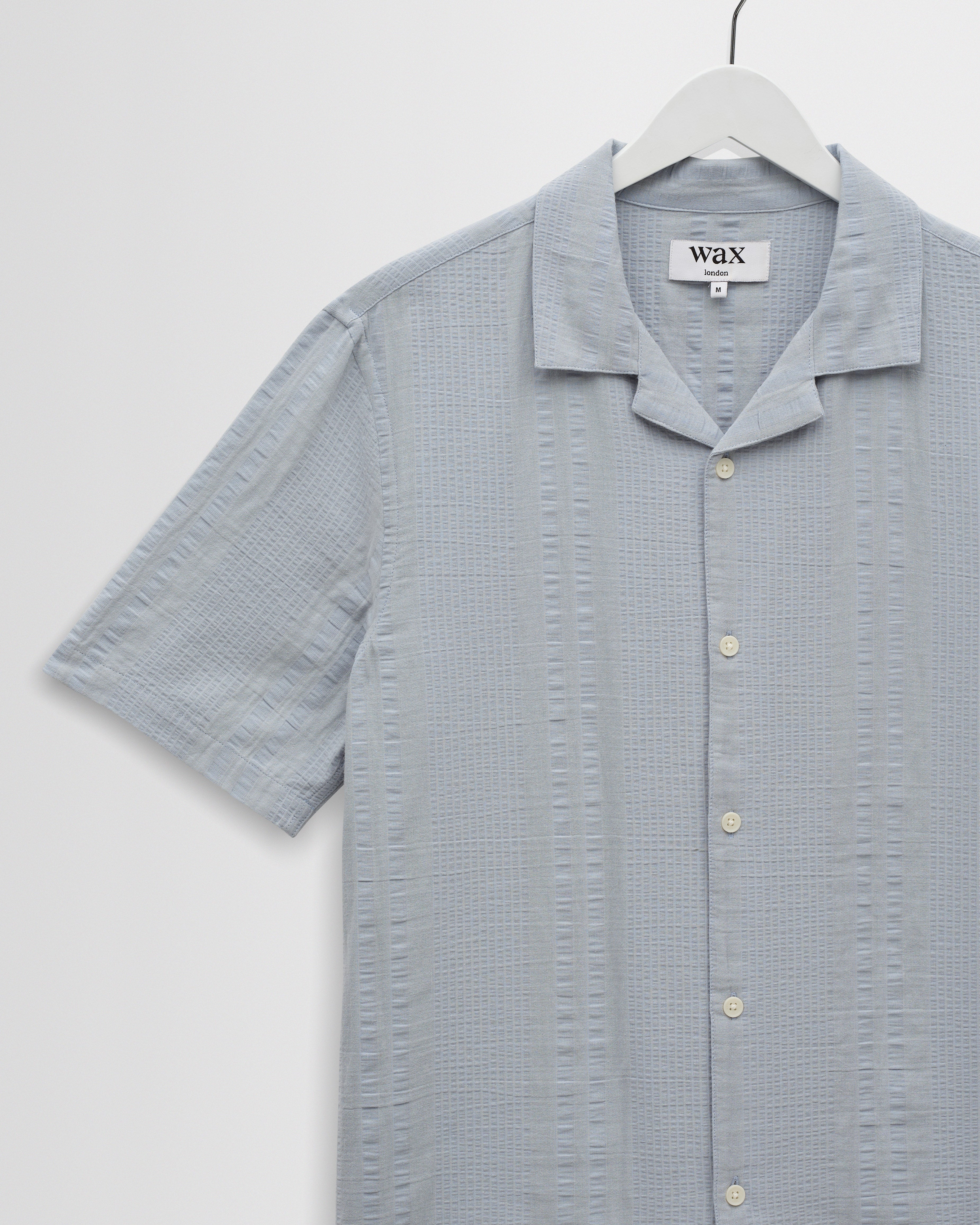Didcot - Blue Double-Weave Seersucker Short-Sleeve Shirt - Image 7