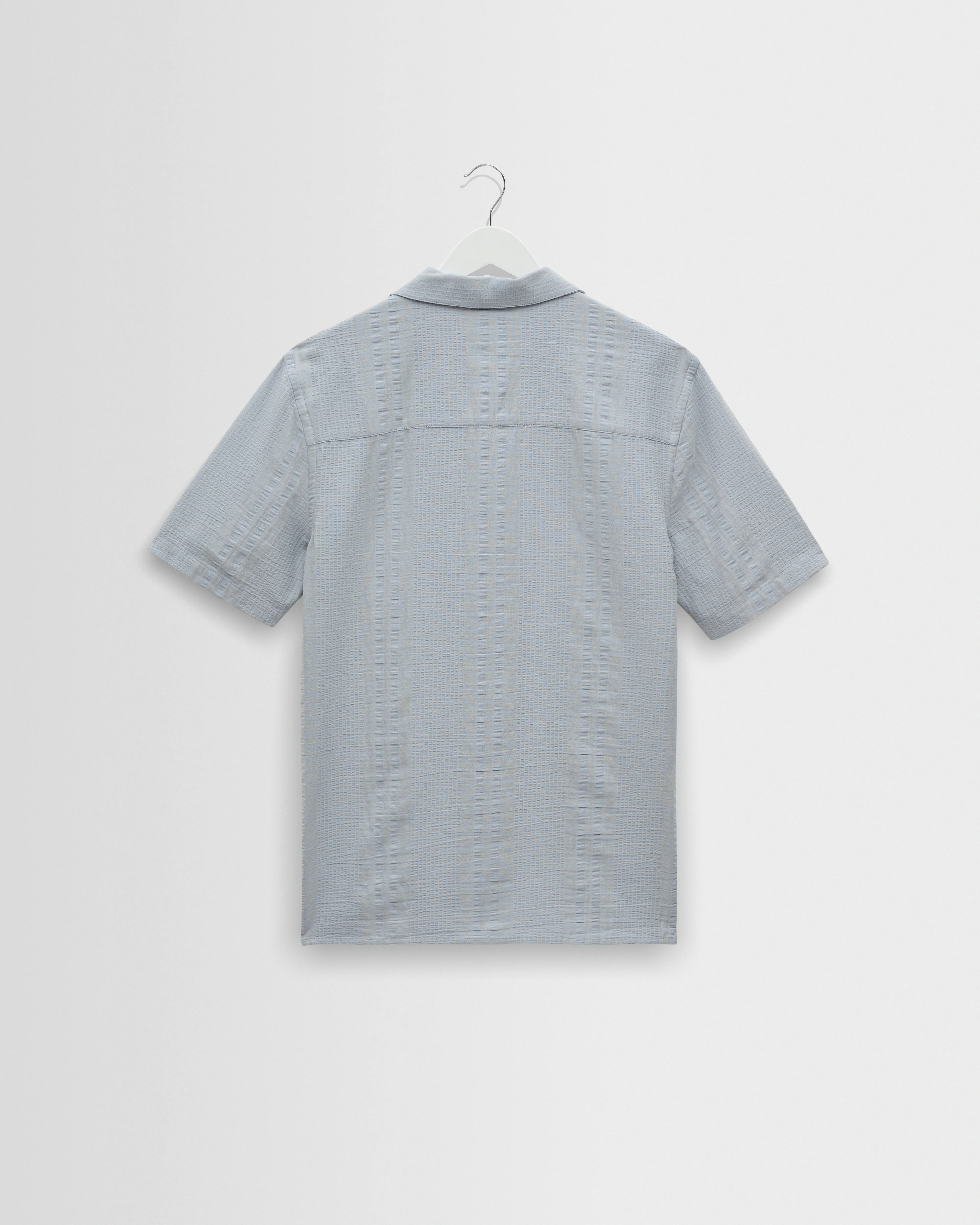Didcot - Blue Double-Weave Seersucker Short-Sleeve Shirt - Image 8