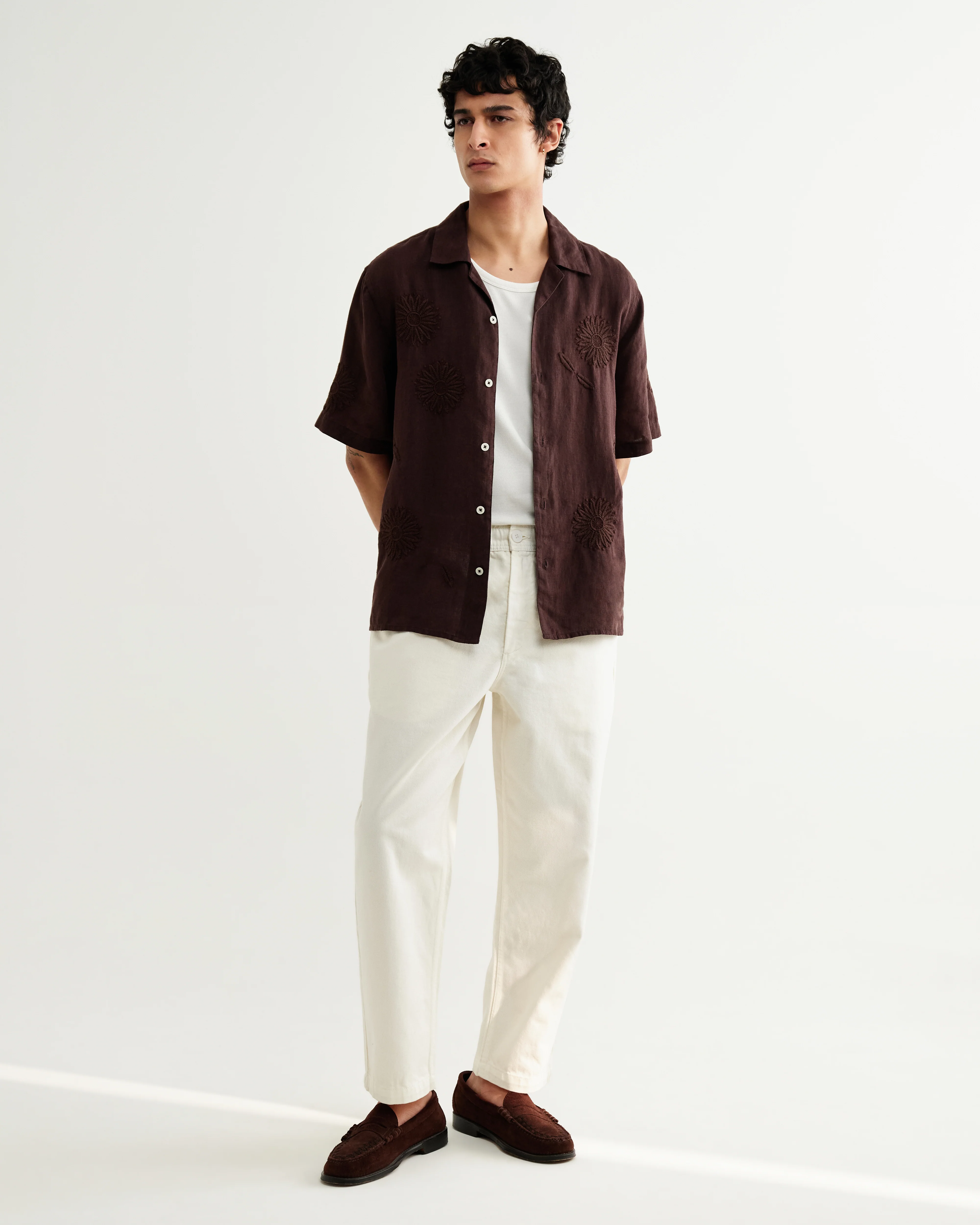 Didcot - Brown Flower Embroidered Short-Sleeve Shirt - Image 5