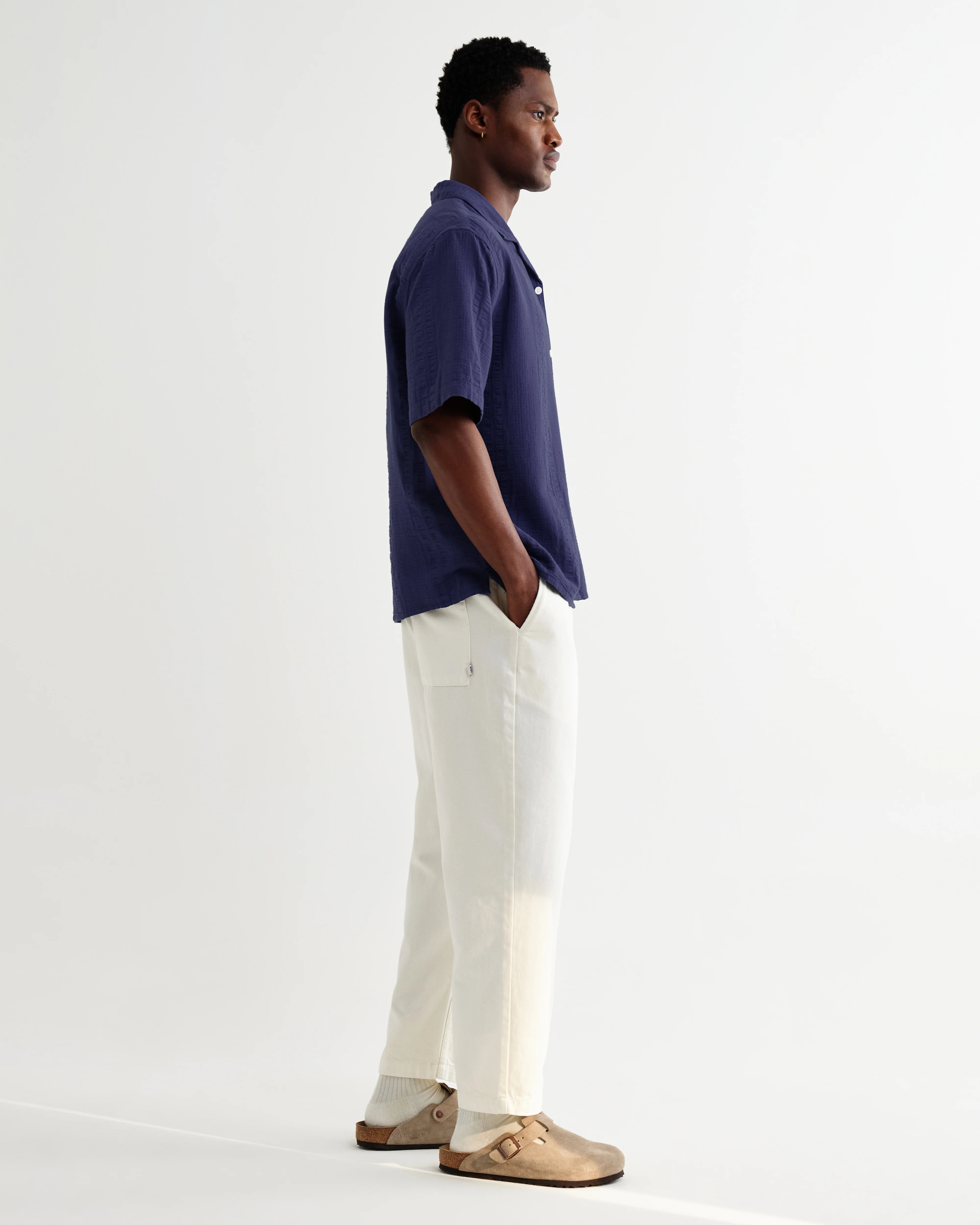 Didcot - Dark Blue Double-Weave Seersucker Short-Sleeve Shirt - Image 6