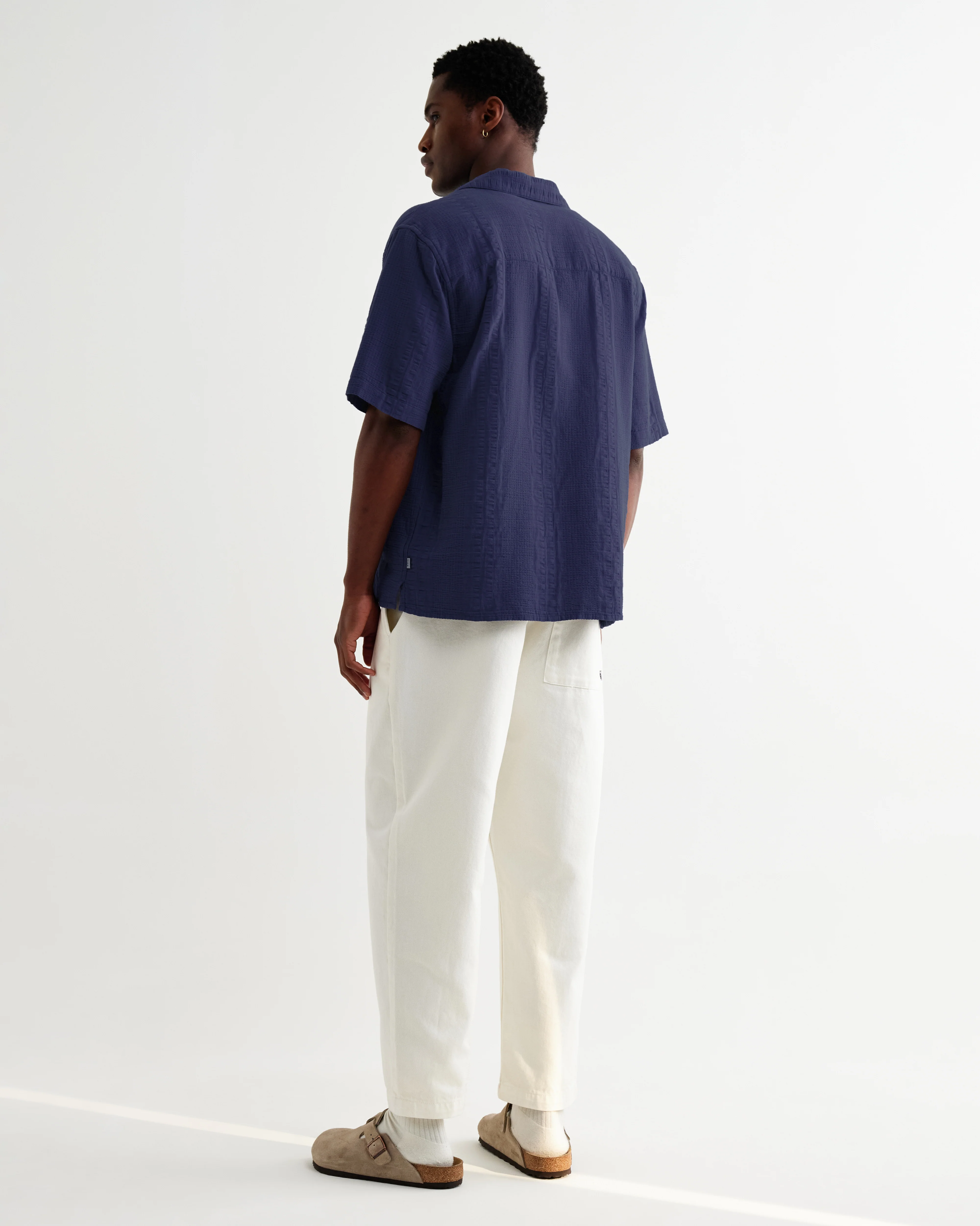 Didcot - Dark Blue Double-Weave Seersucker Short-Sleeve Shirt - Image 7