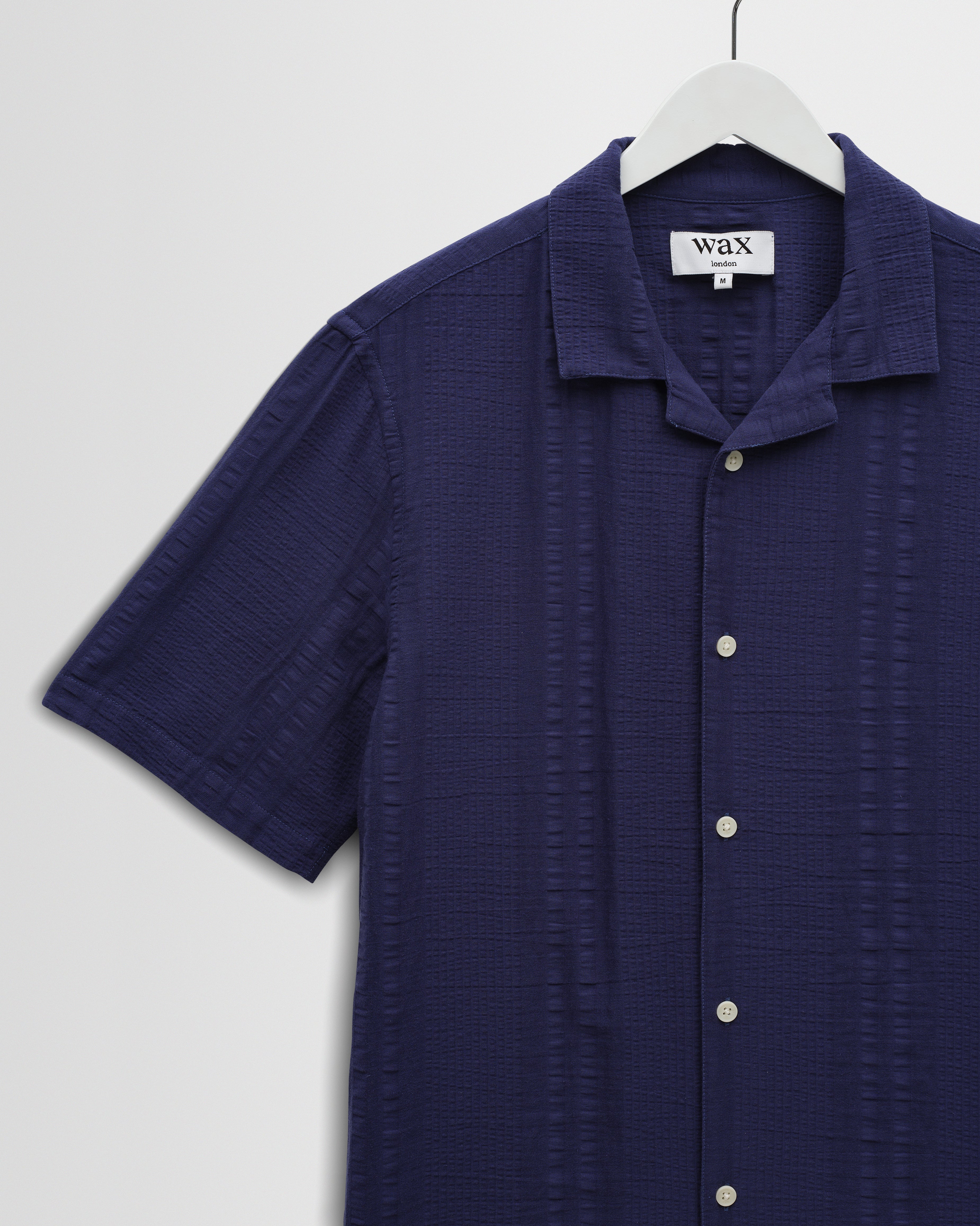 Didcot - Dark Blue Double-Weave Seersucker Short-Sleeve Shirt - Image 8