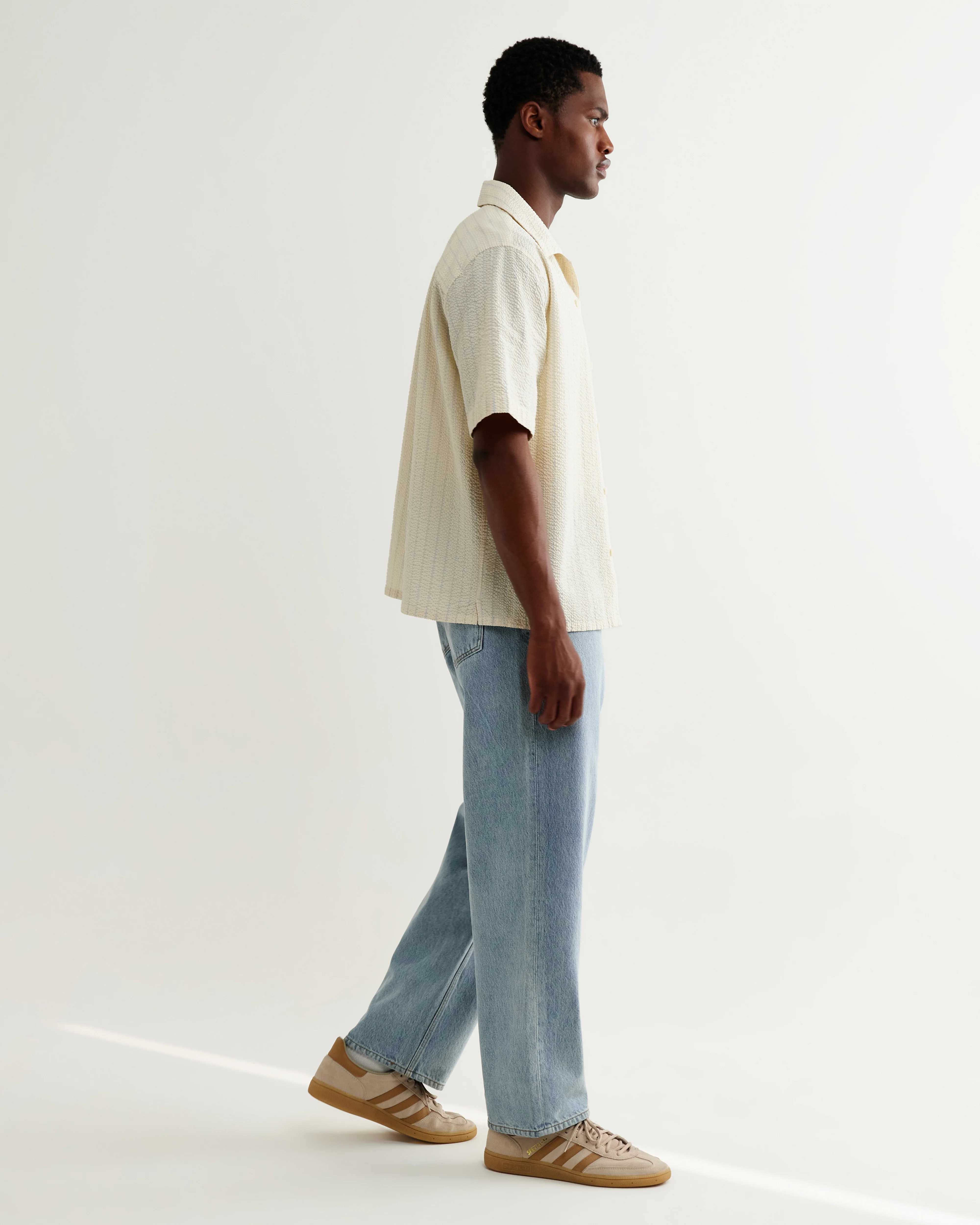 Didcot - Ecru And Blue Seersucker Stripe Short-Sleeve Shirt - Image 5
