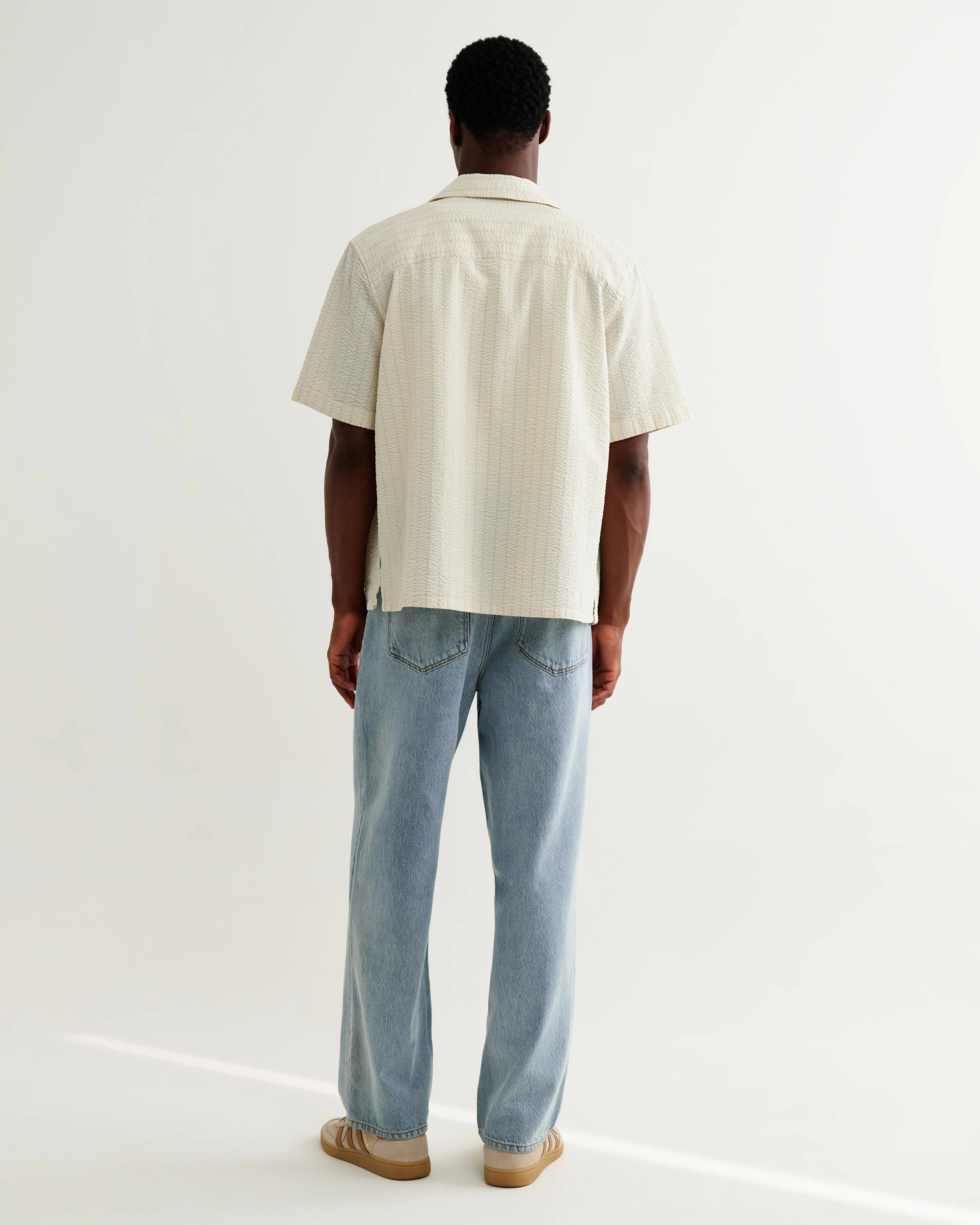 Didcot - Ecru And Blue Seersucker Stripe Short-Sleeve Shirt - Image 6