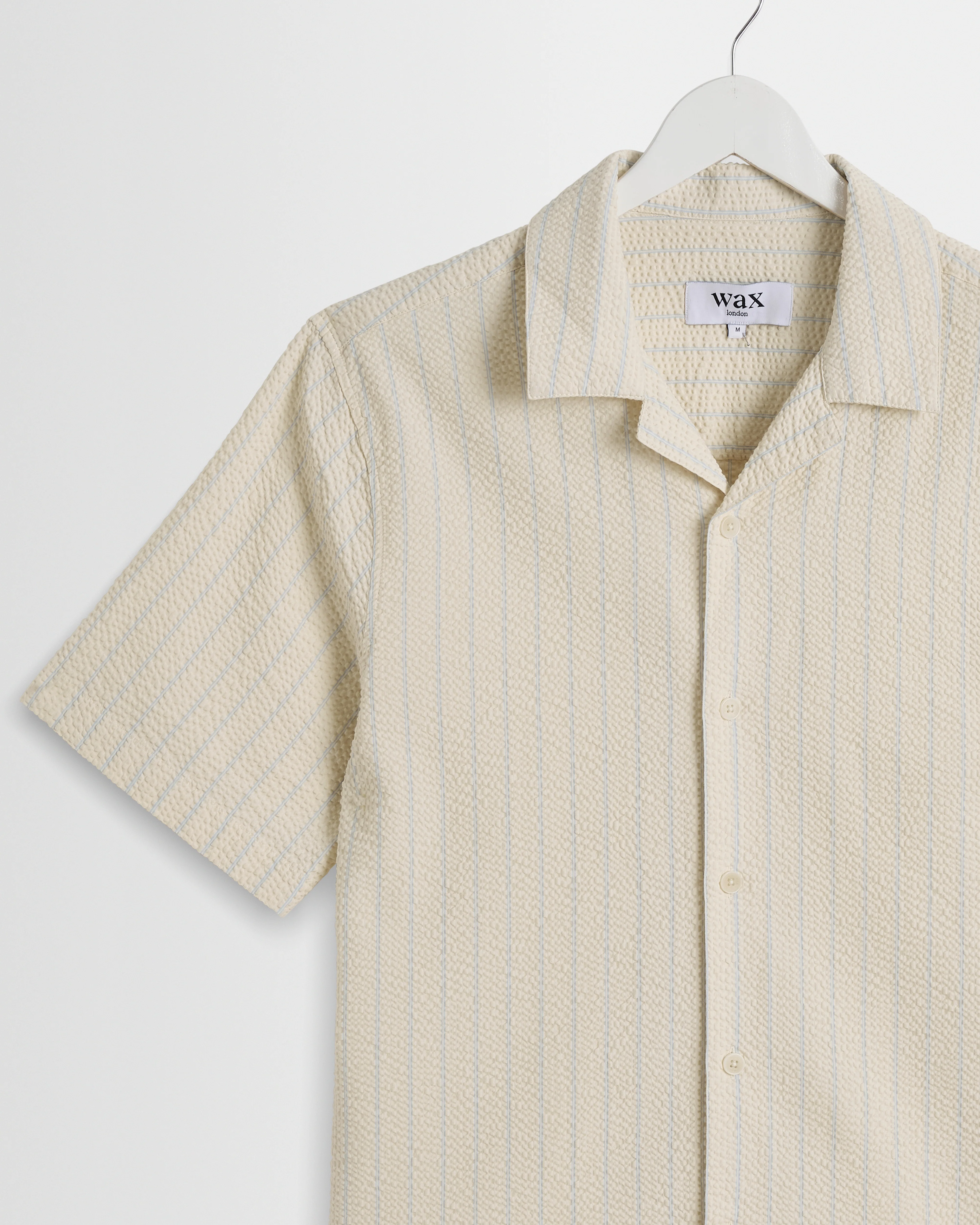 Didcot - Ecru And Blue Seersucker Stripe Short-Sleeve Shirt - Image 7