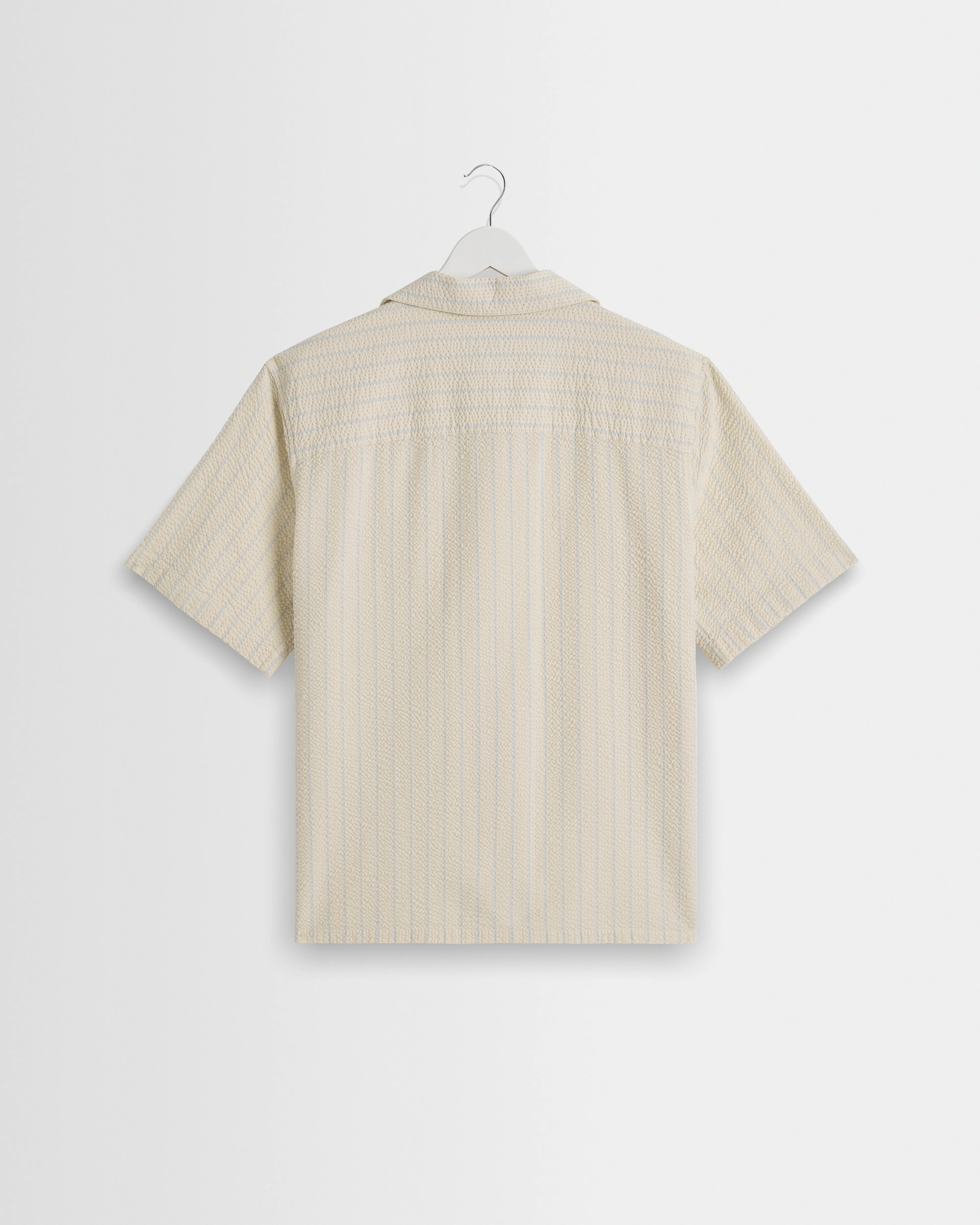 Didcot - Ecru And Blue Seersucker Stripe Short-Sleeve Shirt - Image 8