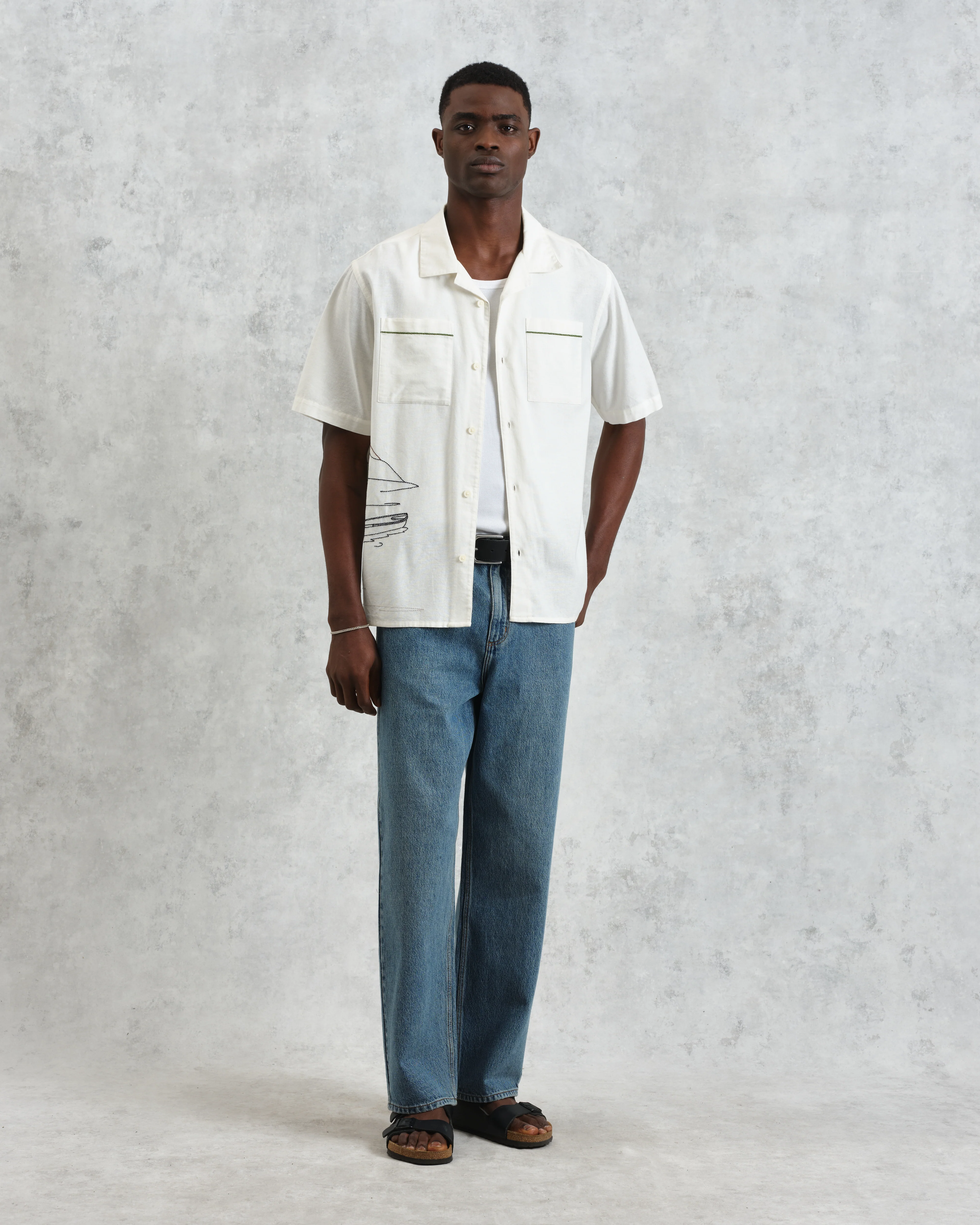 Didcot - Ecru And Multicolour Embroidered Short-Sleeve Shirt - Image 7