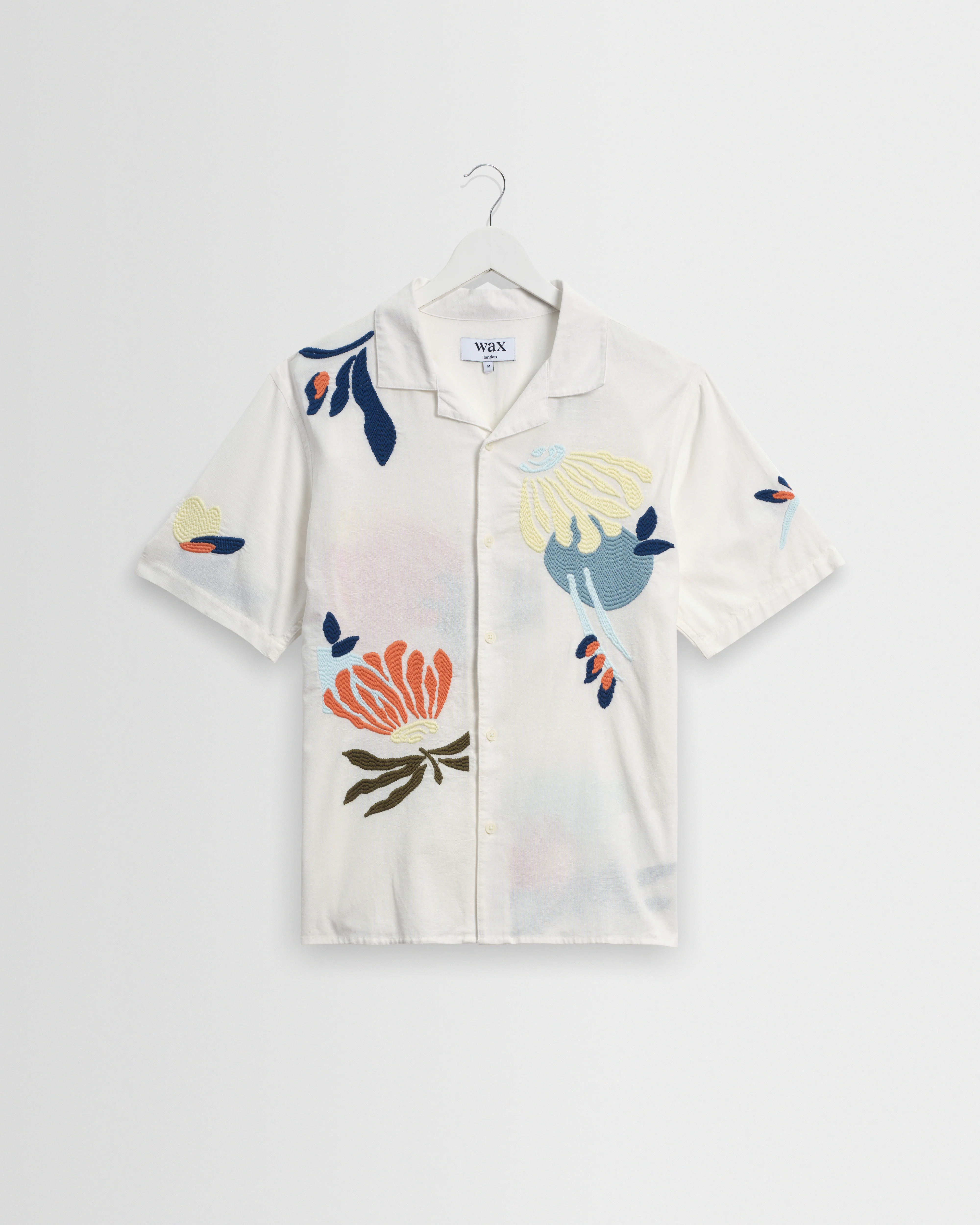 Didcot - Ecru And Multicolour Flower Embroidered Short-Sleeve Shirt