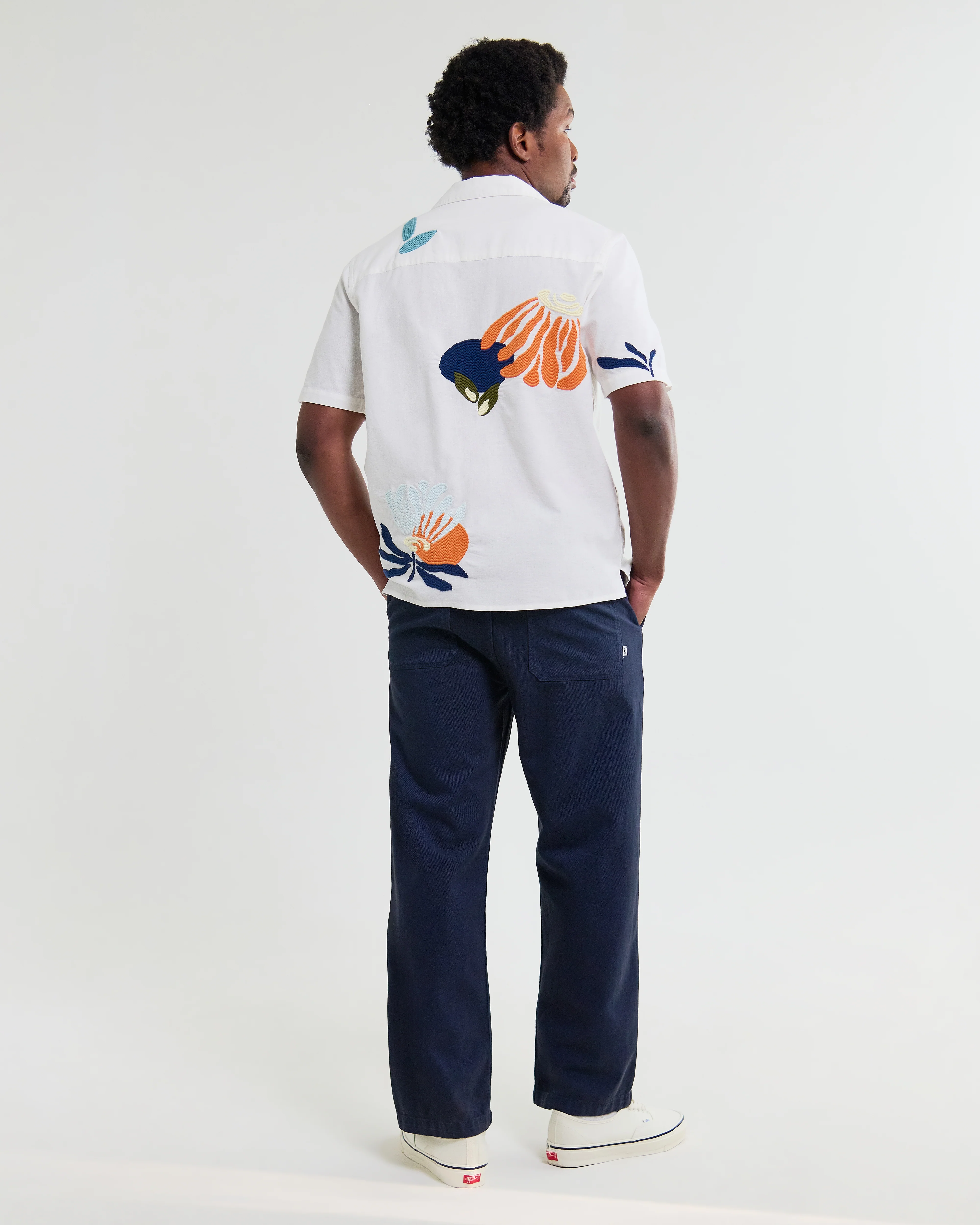 Didcot - Ecru And Multicolour Flower Embroidered Short-Sleeve Shirt - Image 6