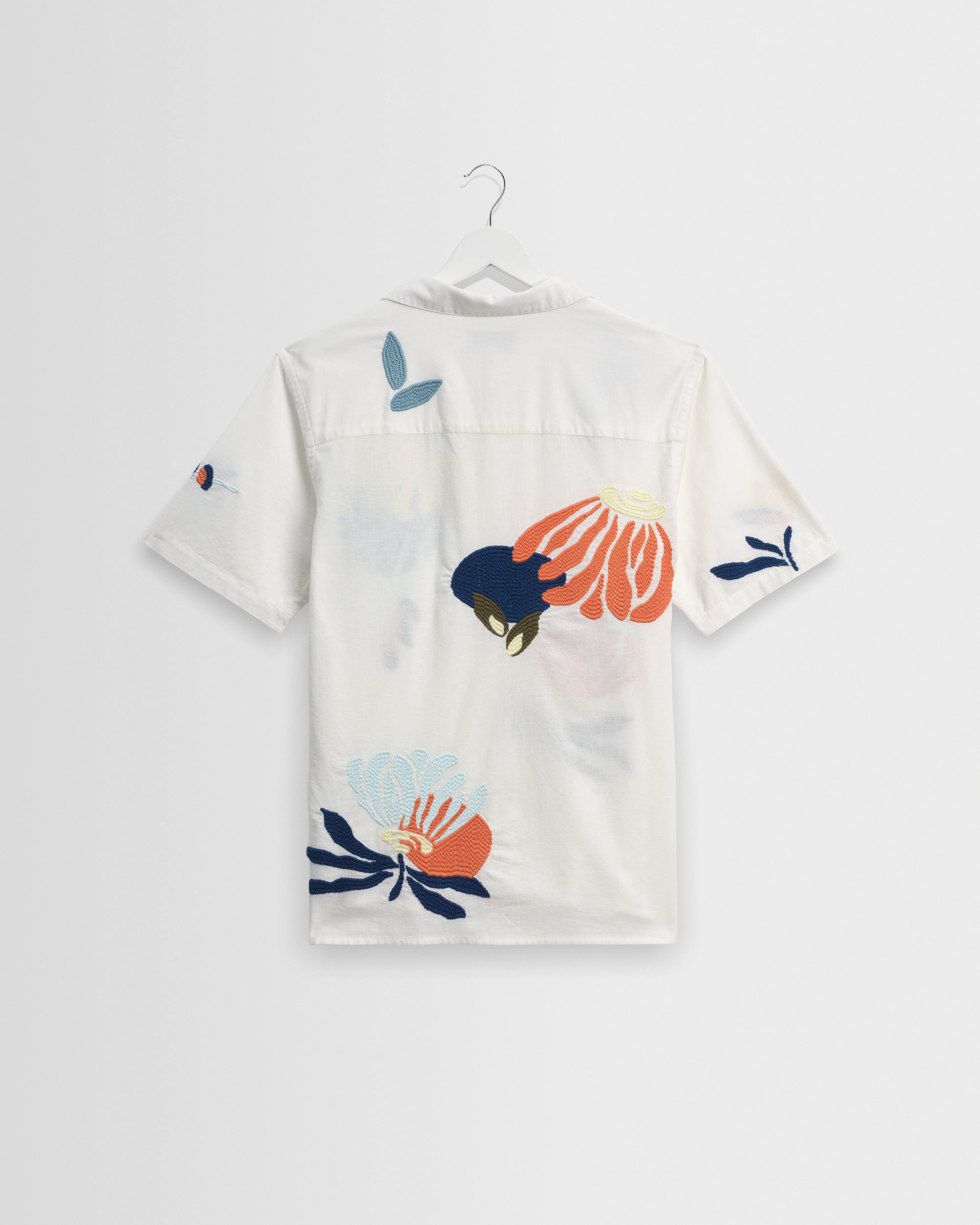 Didcot - Ecru And Multicolour Flower Embroidered Short-Sleeve Shirt - Image 8