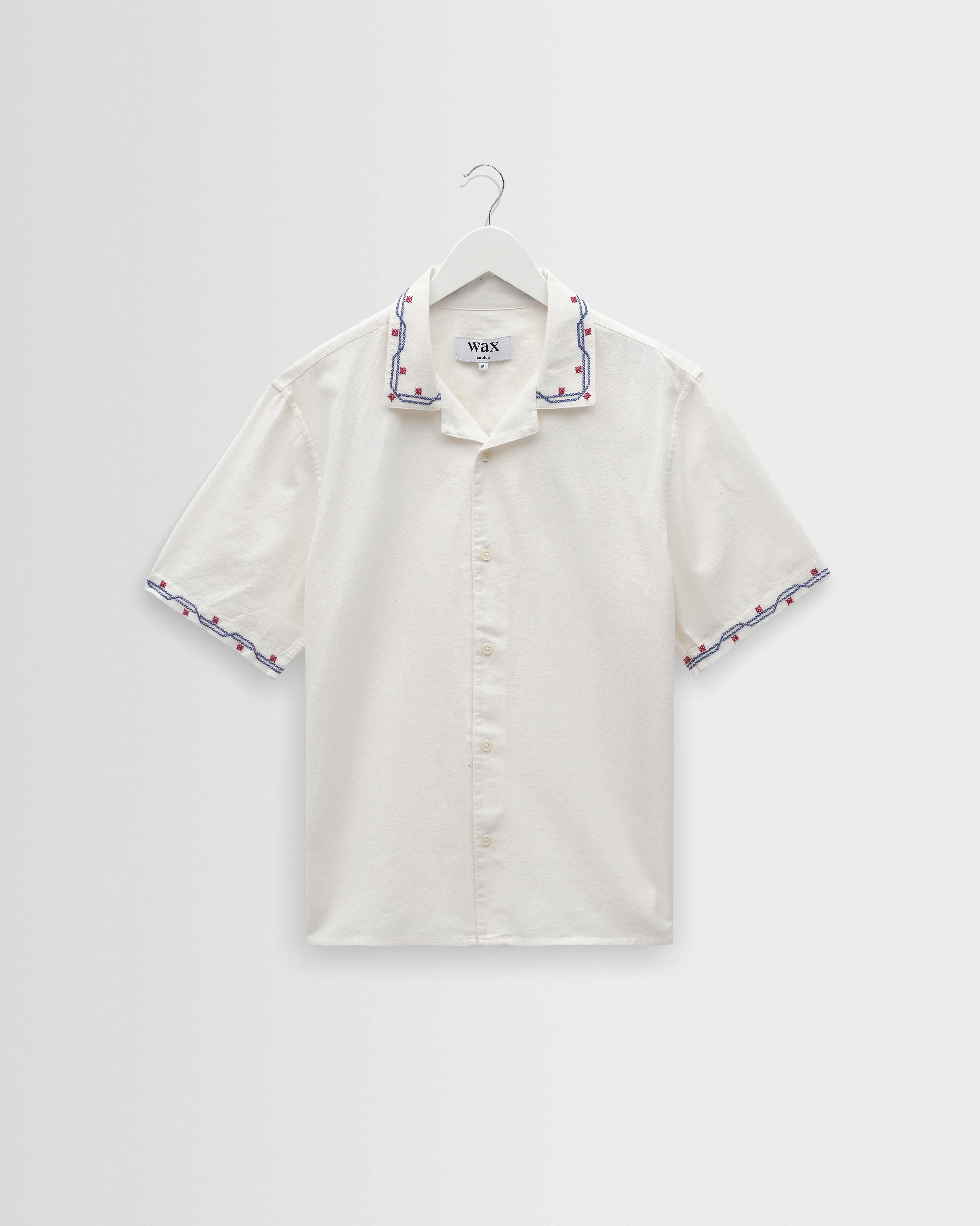 Didcot - Ecru Cross-Stitch Border Short-Sleeve Shirt