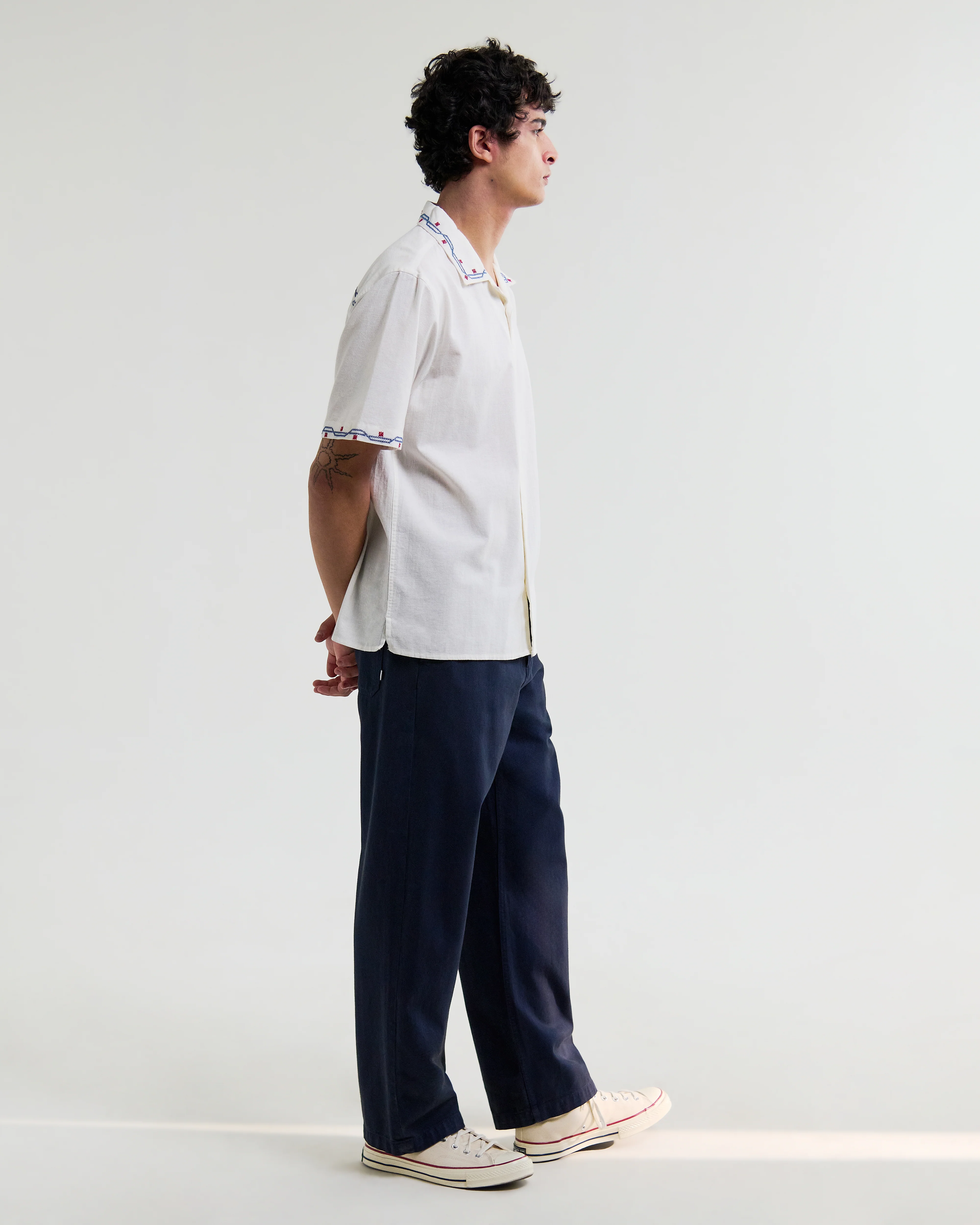 Didcot - Ecru Cross-Stitch Border Short-Sleeve Shirt - Image 5
