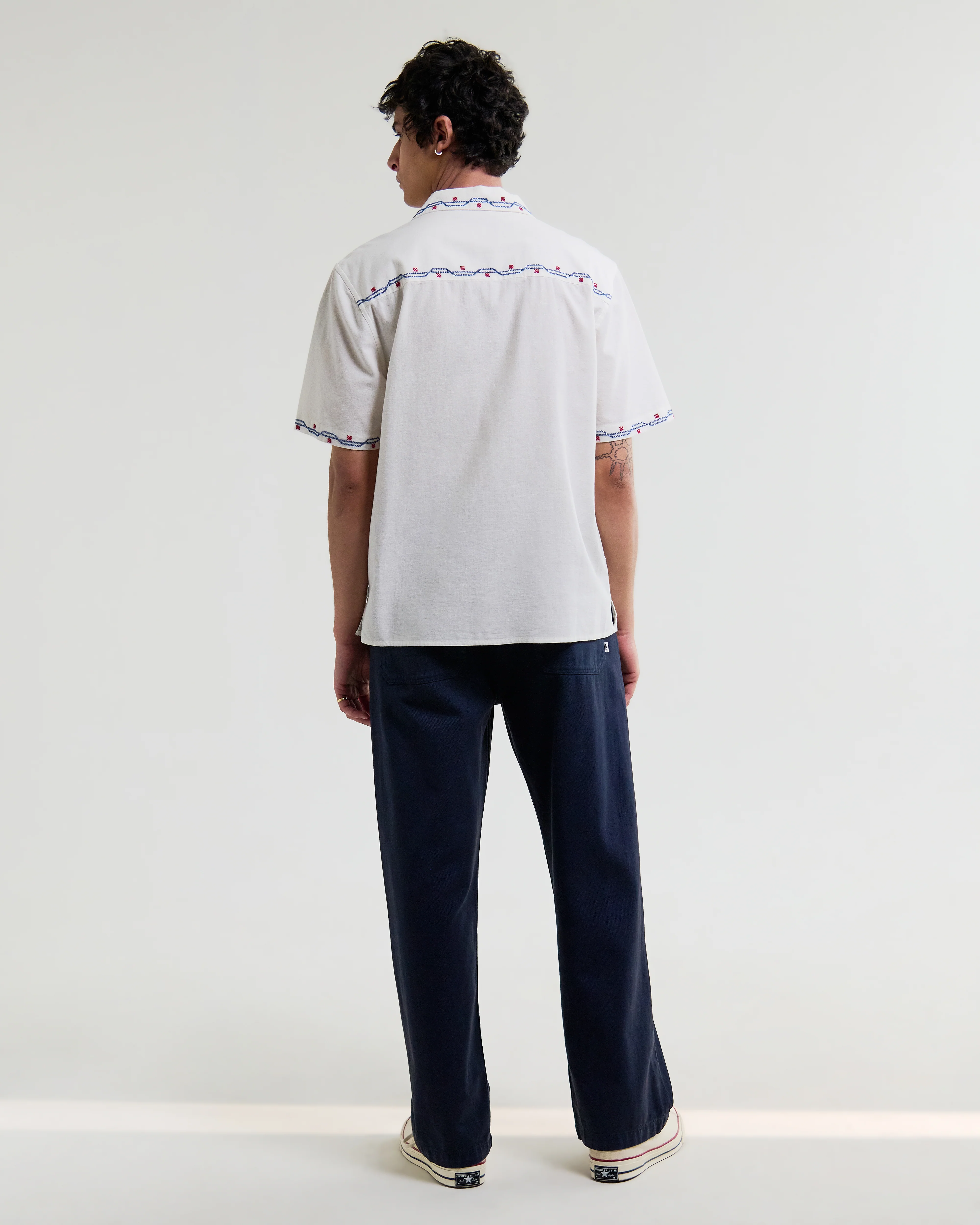 Didcot - Ecru Cross-Stitch Border Short-Sleeve Shirt - Image 6