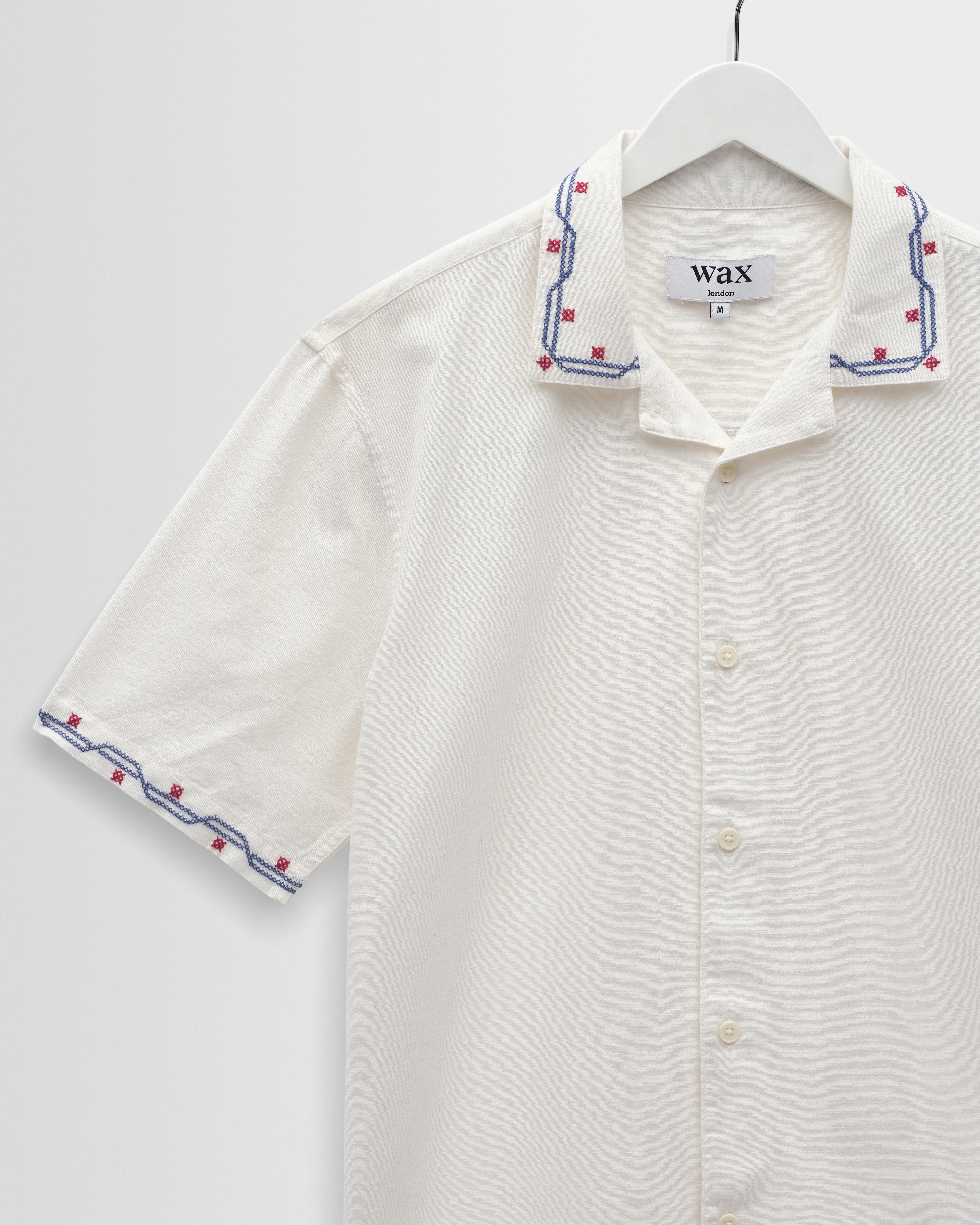 Didcot - Ecru Cross-Stitch Border Short-Sleeve Shirt - Image 7
