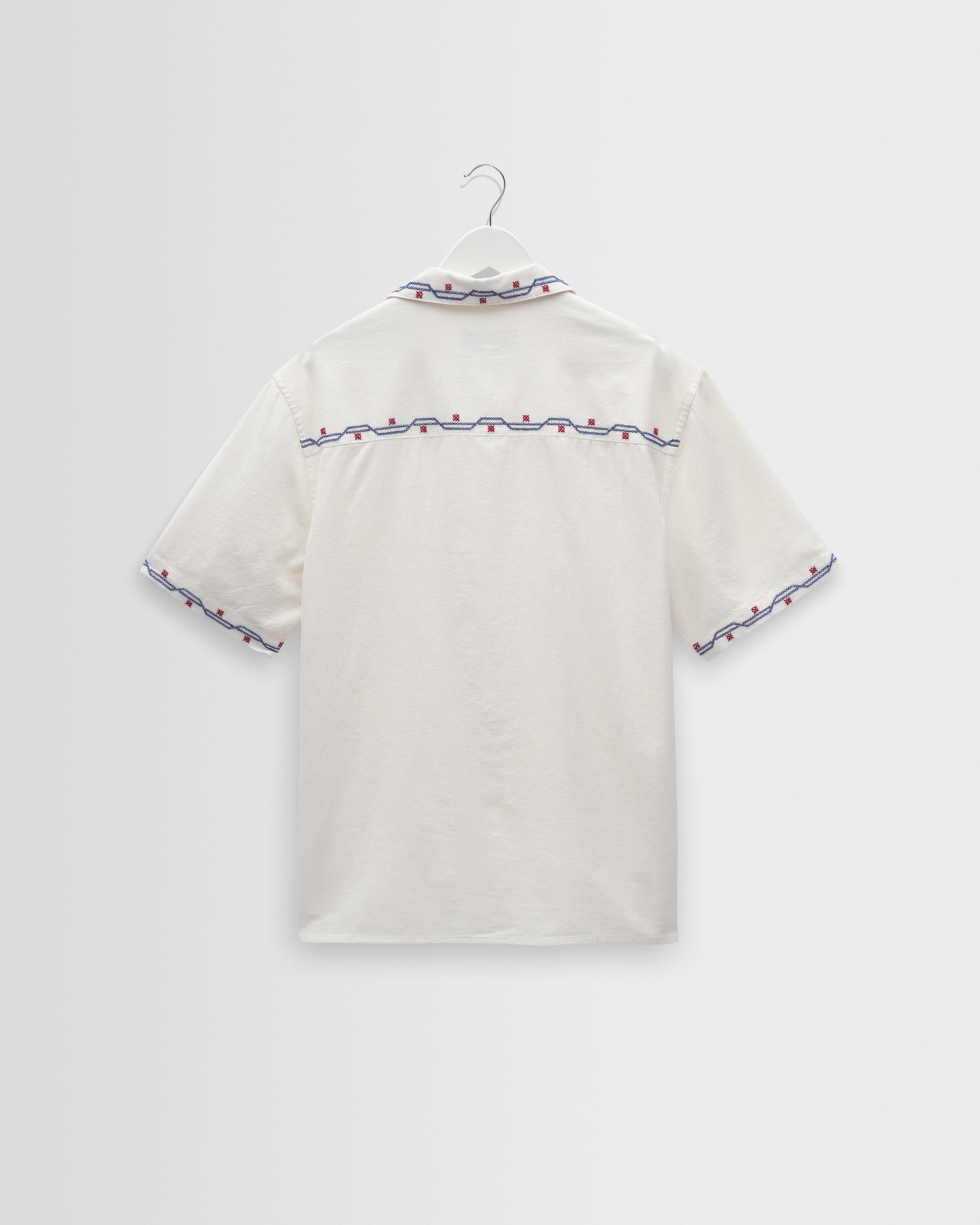 Didcot - Ecru Cross-Stitch Border Short-Sleeve Shirt - Image 8