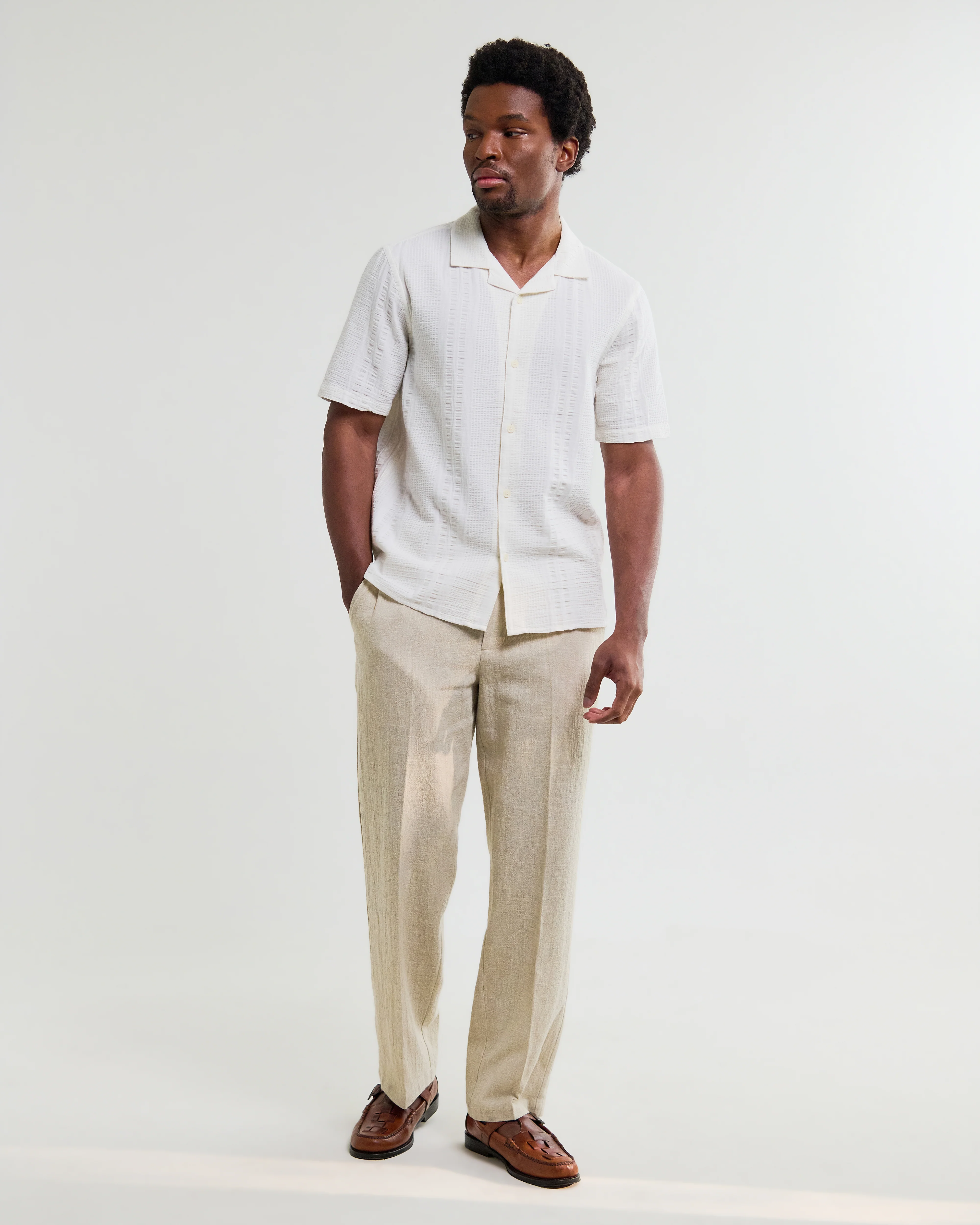 Didcot - Ecru Double-Weave Seersucker Short-Sleeve Shirt - Image 4
