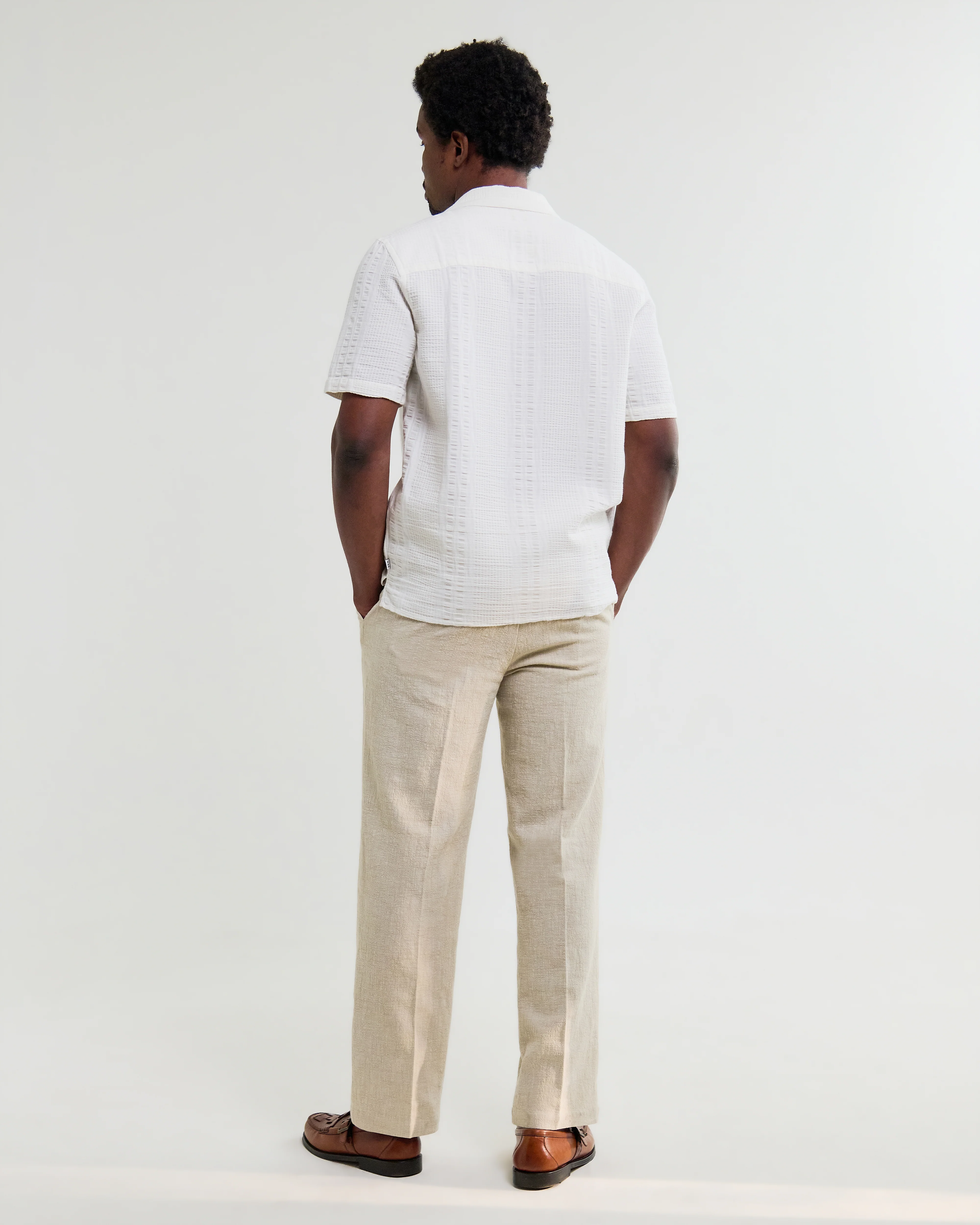 Didcot - Ecru Double-Weave Seersucker Short-Sleeve Shirt - Image 6