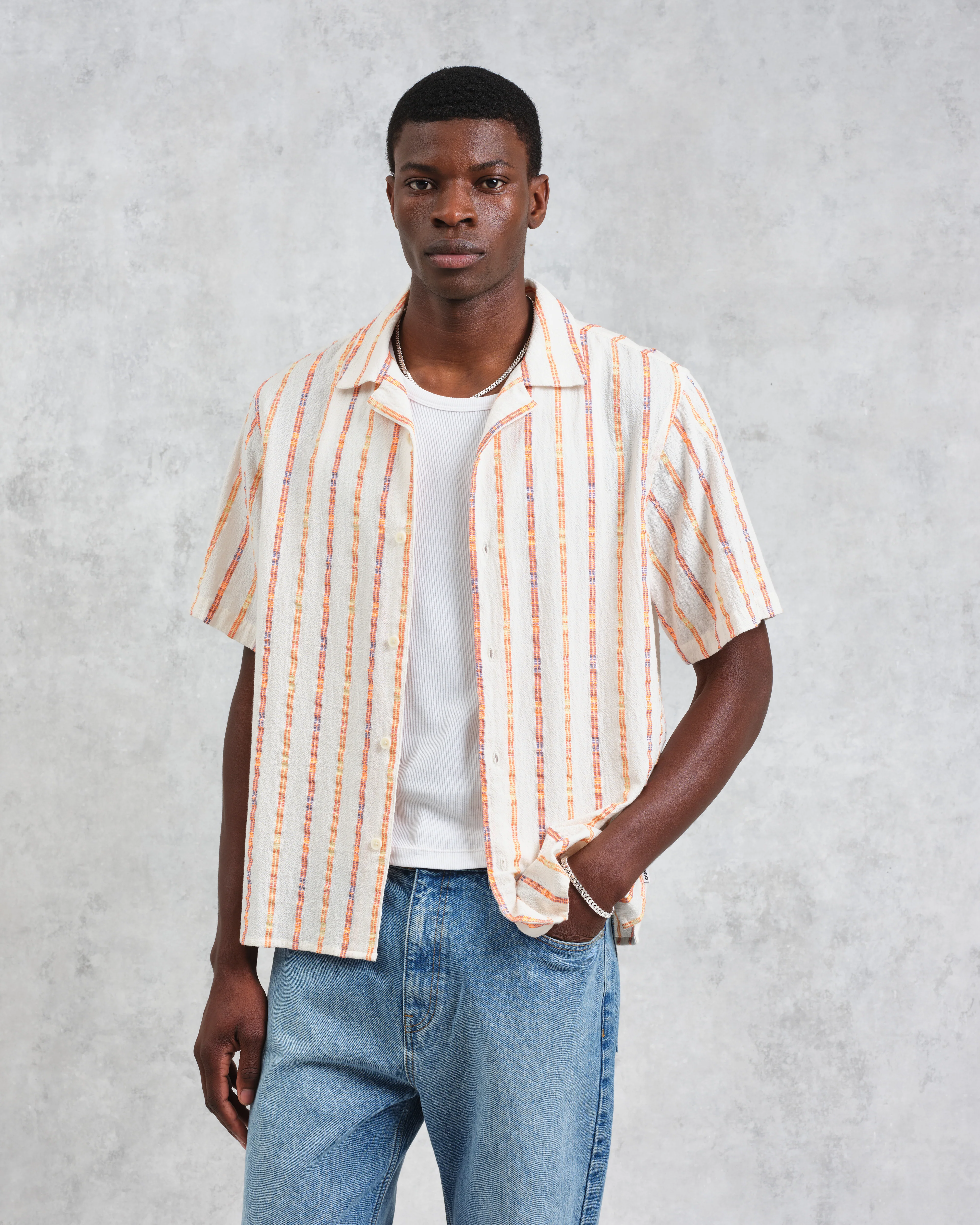 Didcot - Ecru Stripe Short-Sleeve Shirt - Image 2