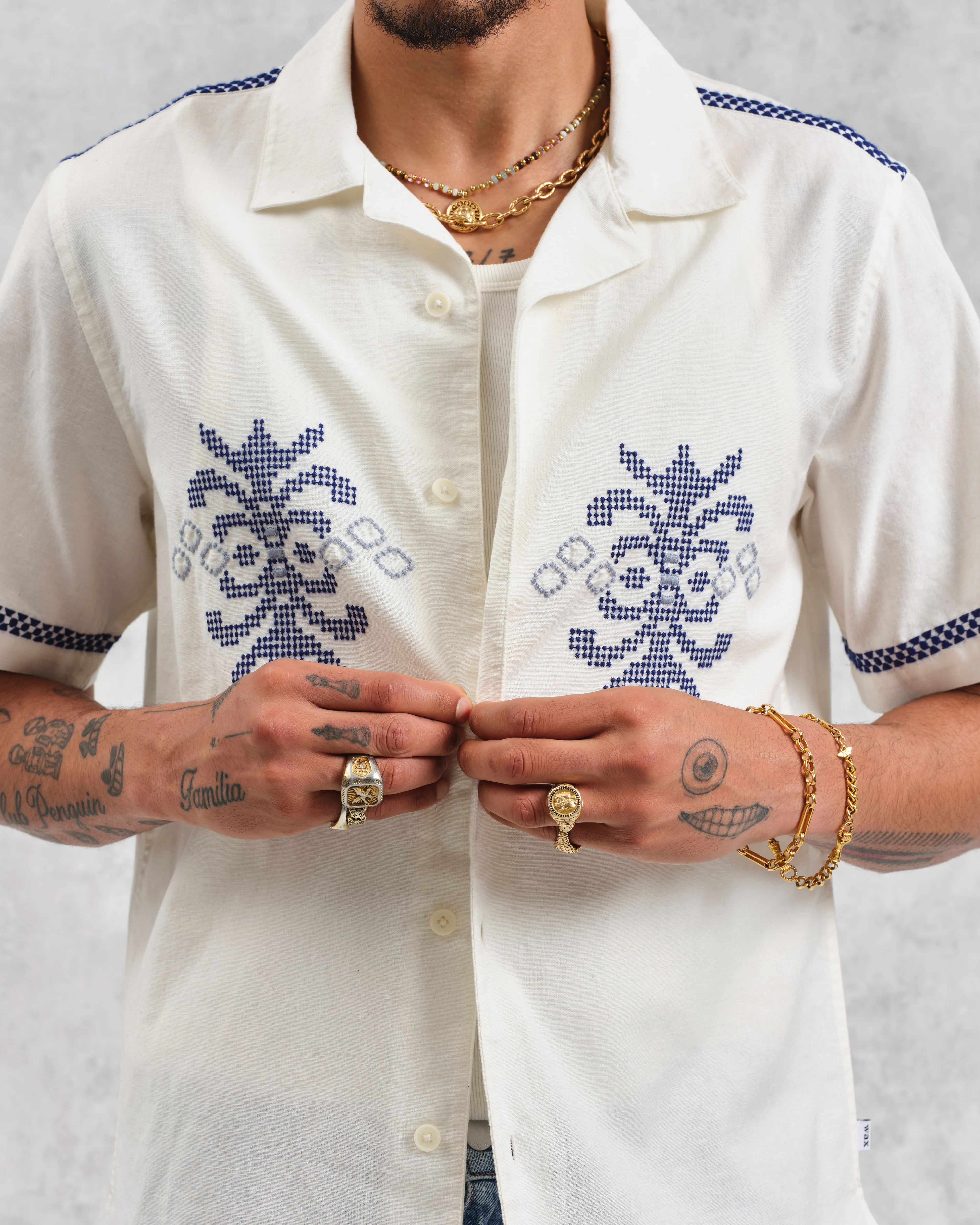 Didcot - Ecru Motif Embroidered Short-Sleeve Shirt - Image 4
